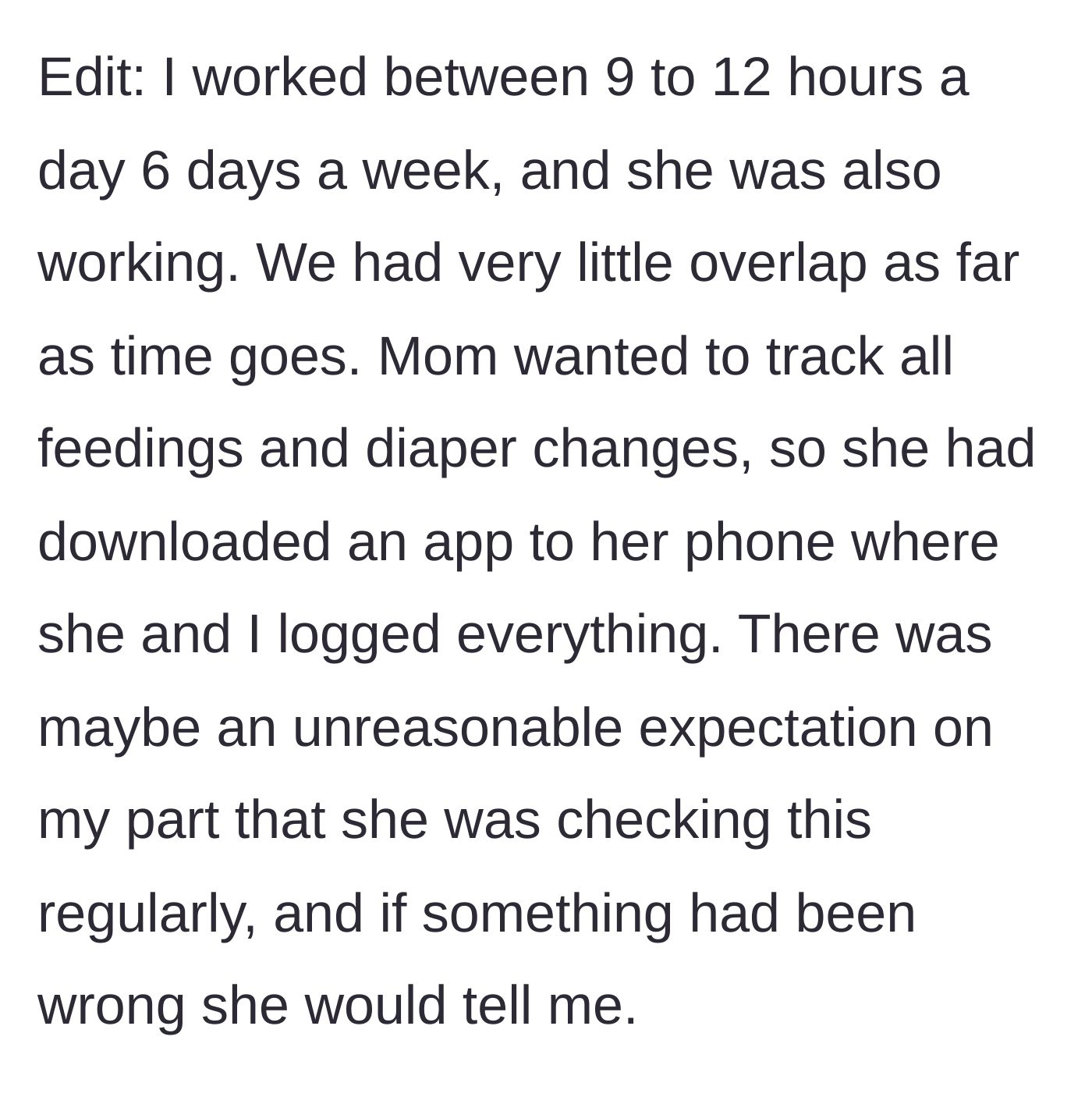 Story part 5 - A smartphone screen displaying a baby tracking application with multiple logged feedings and diaper changes.
