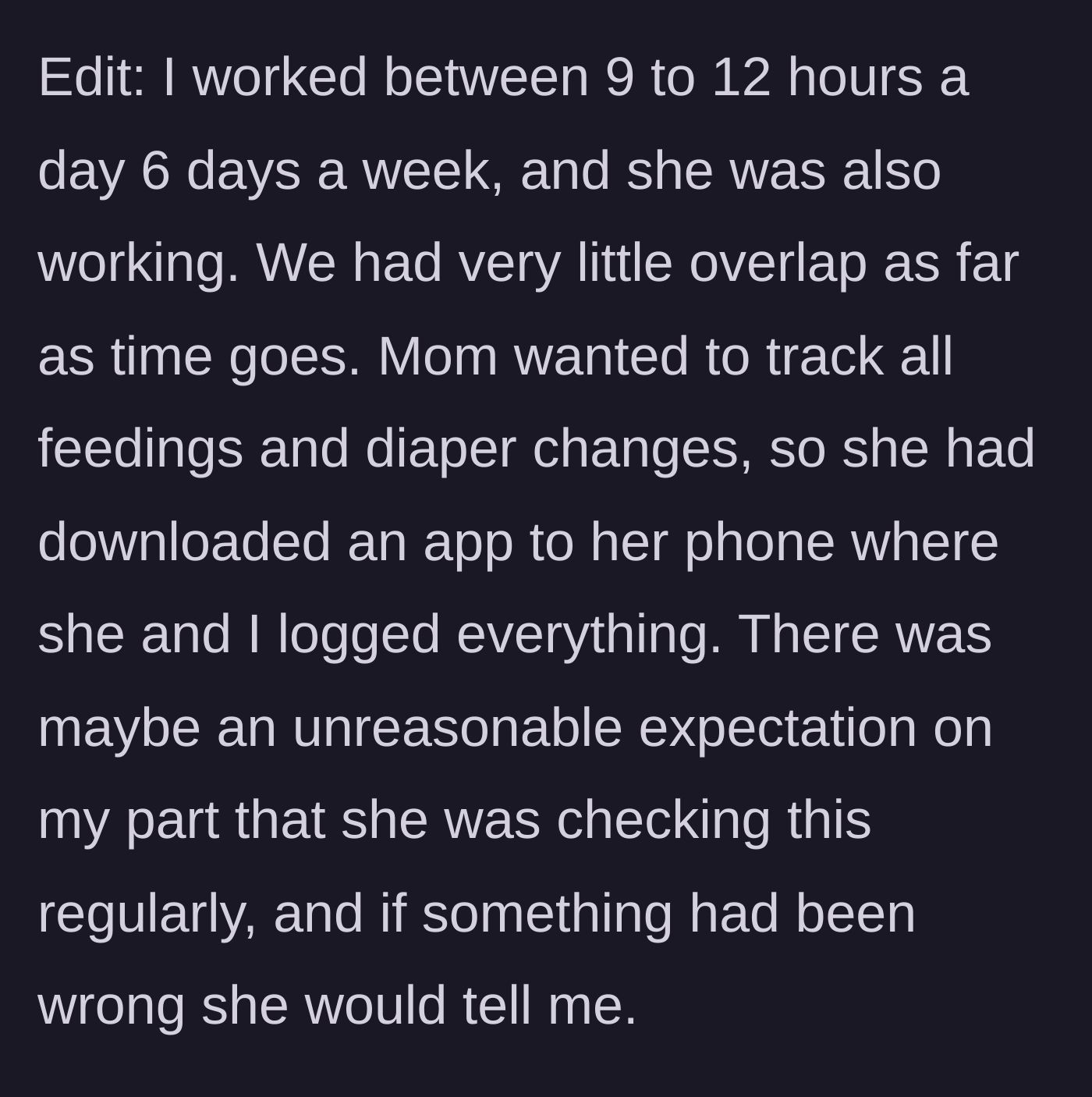 Story part 5 - A smartphone screen displaying a baby tracking application with multiple logged feedings and diaper changes.
