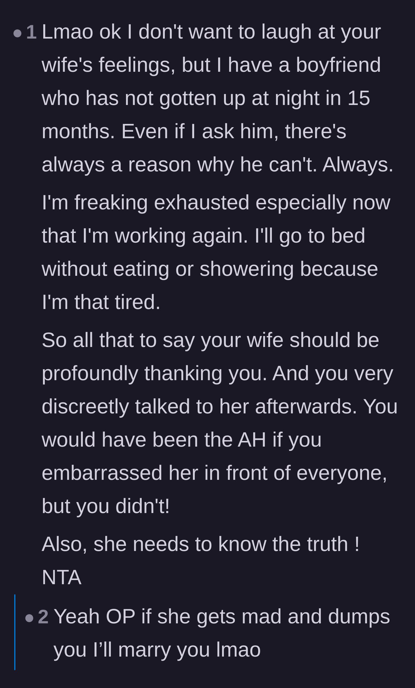 Comment thread 1 - Readers debating whether the mother should be grateful for the help or if her reaction stems from a deep, hormone-driven shock.