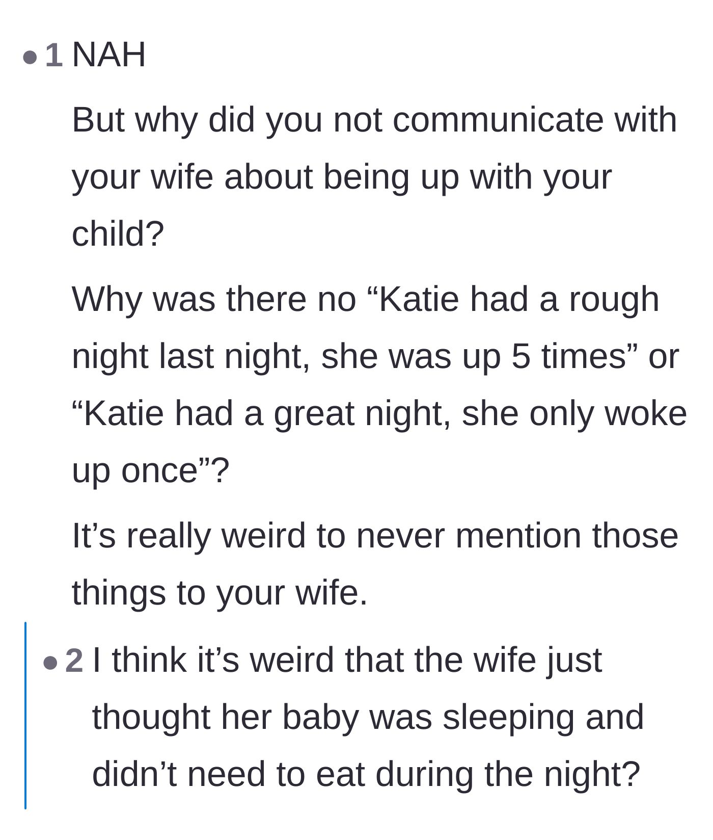 Comment thread 3 - Commenters questioning the couple's lack of communication, with the father explaining their reliance on a baby-tracking app.