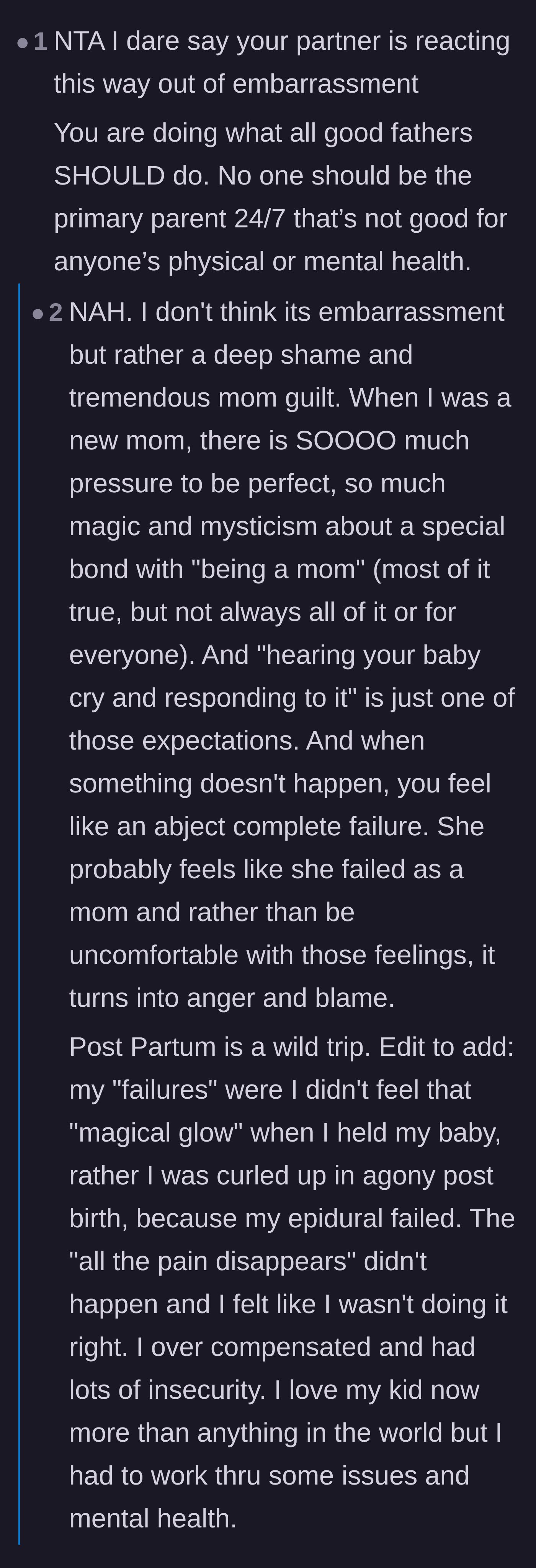 Comment thread 4 - A vulnerable conversation about the unrealistic societal pressures placed on mothers and the shame of not feeling a magical, instinctual bond.