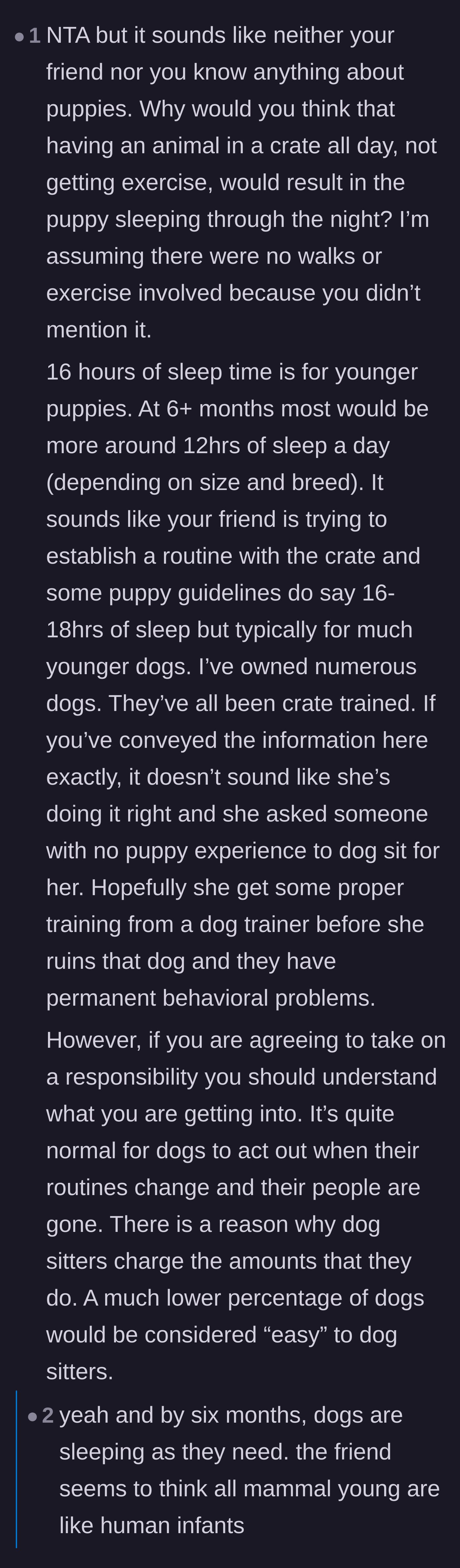 Comment thread 3 - Commenters critique both the owner and the pet sitter for their severe lack of knowledge regarding basic puppy development.
