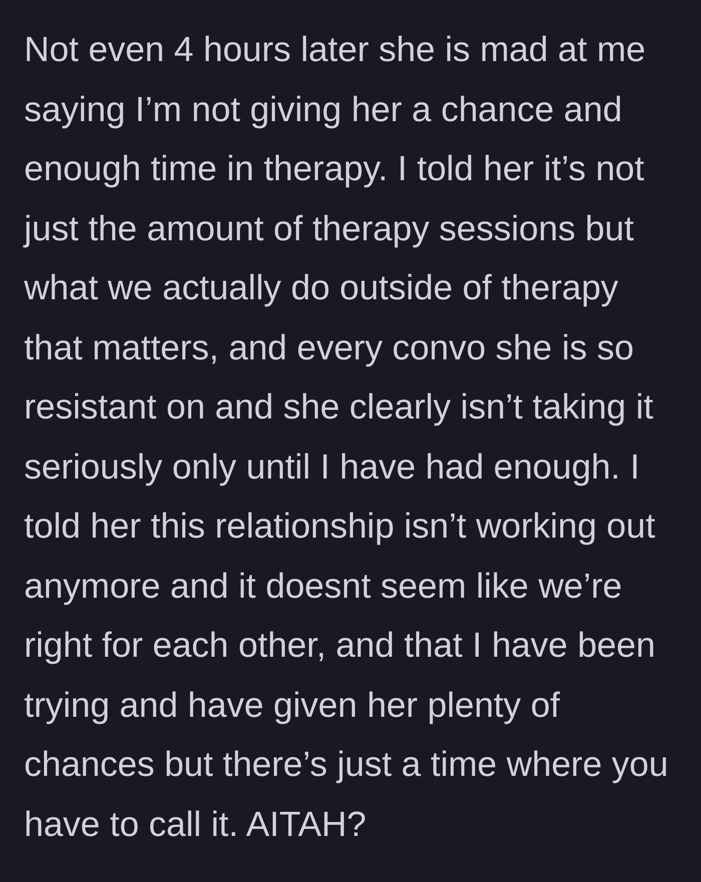 Story part 4 - The girlfriend immediately regrets her decision four hours later, but the main character firmly ends the relationship.