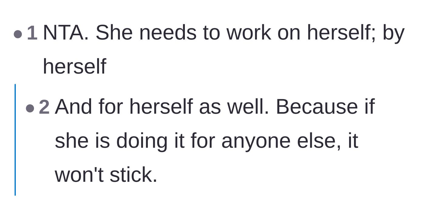 Comment thread 5 - Agreement that the girlfriend must pursue healing for her own sake, entirely independently.
