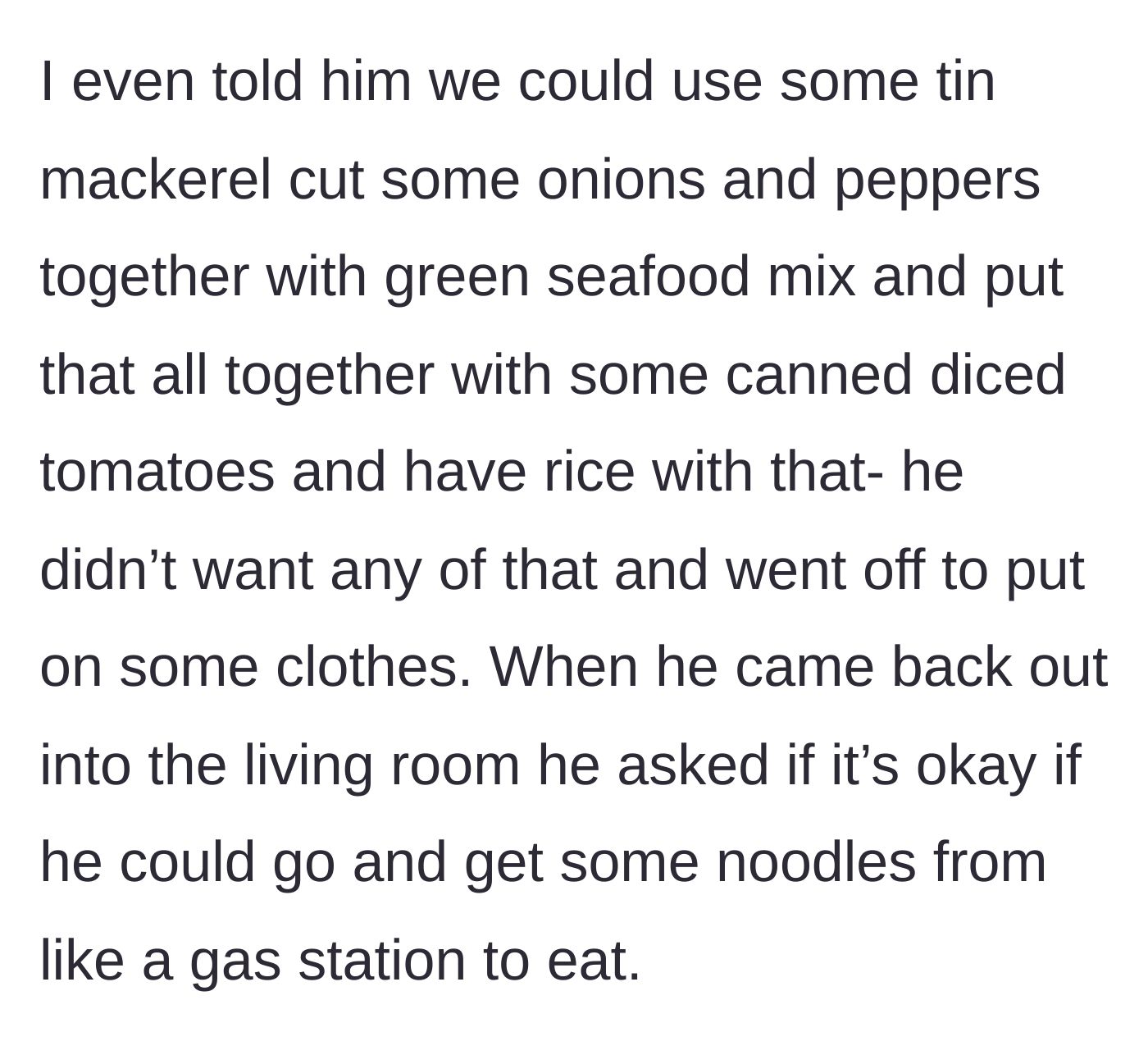 Story part 3 - Boyfriend getting dressed and asking permission to buy gas station snacks.
