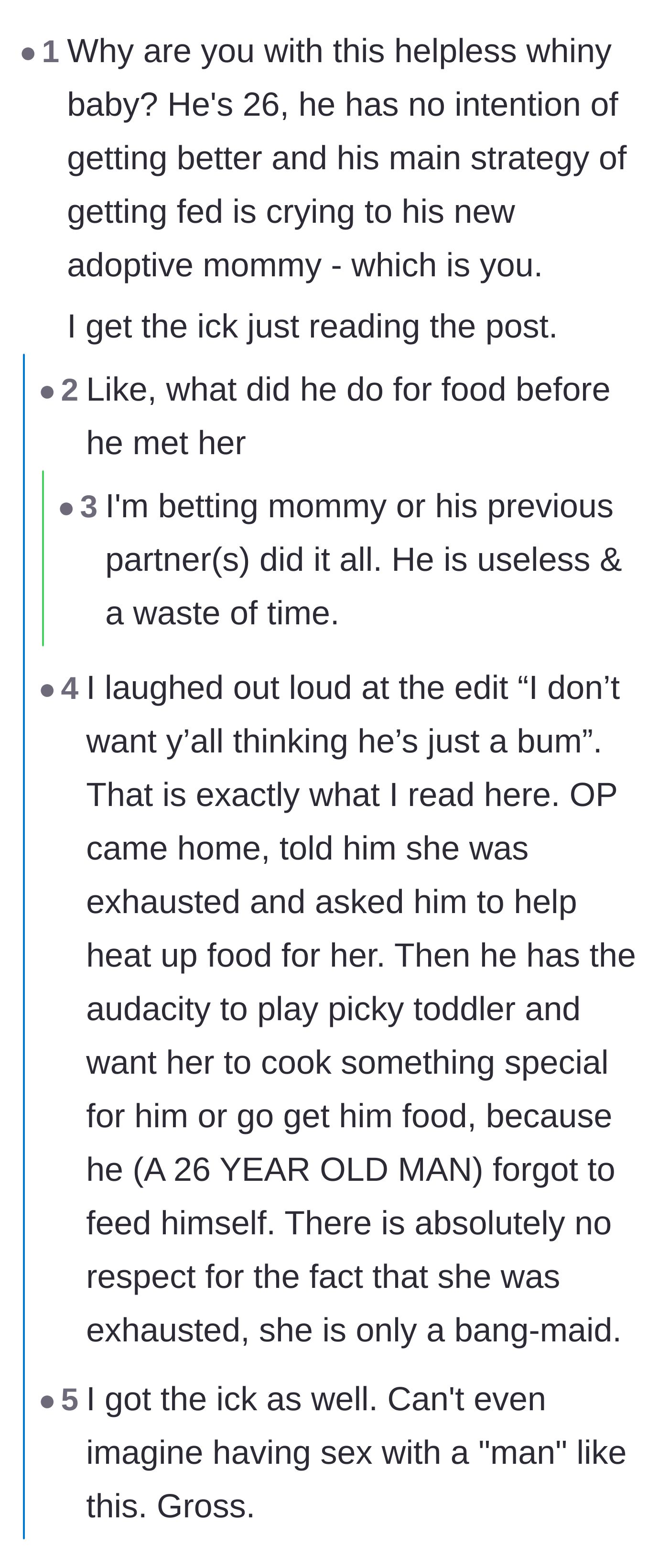 Comment thread 3 - Speculation that the boyfriend threw a tantrum on purpose to punish her for asking him to heat up her food.