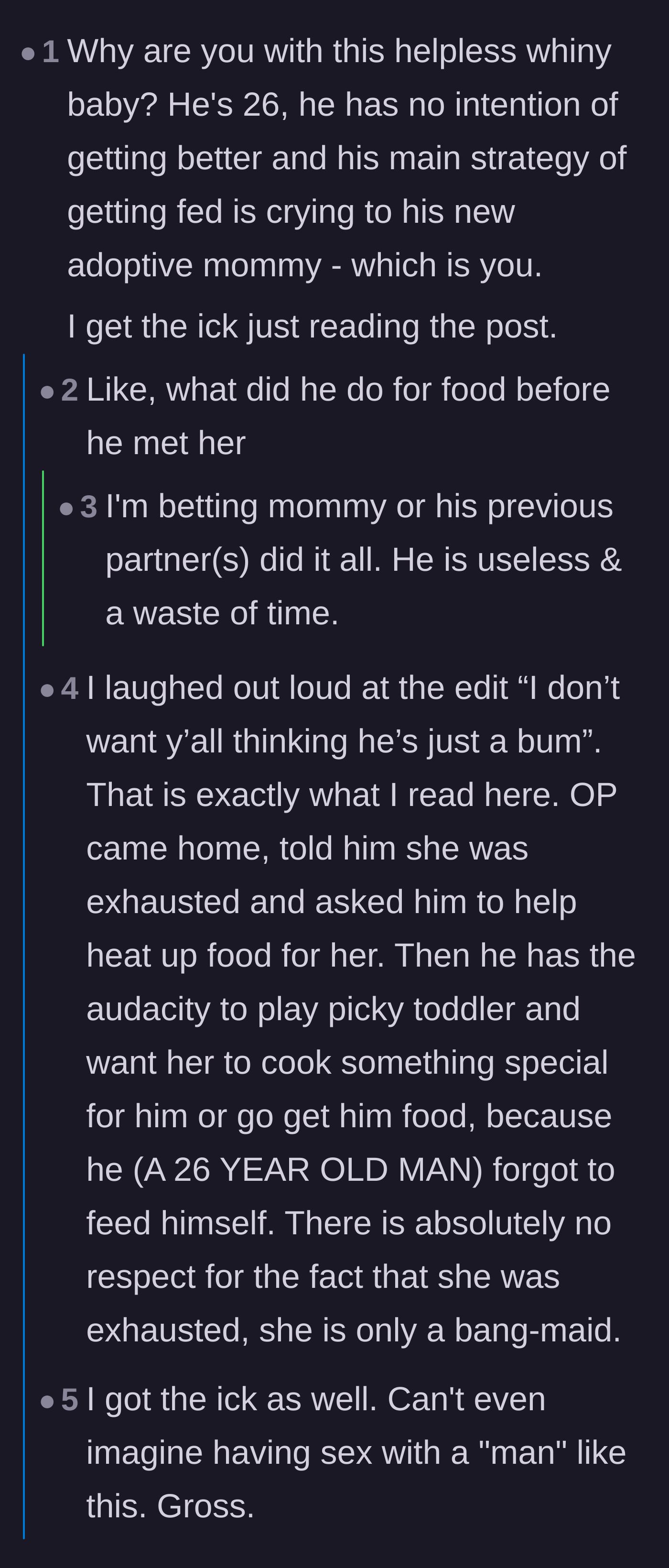 Comment thread 3 - Speculation that the boyfriend threw a tantrum on purpose to punish her for asking him to heat up her food.
