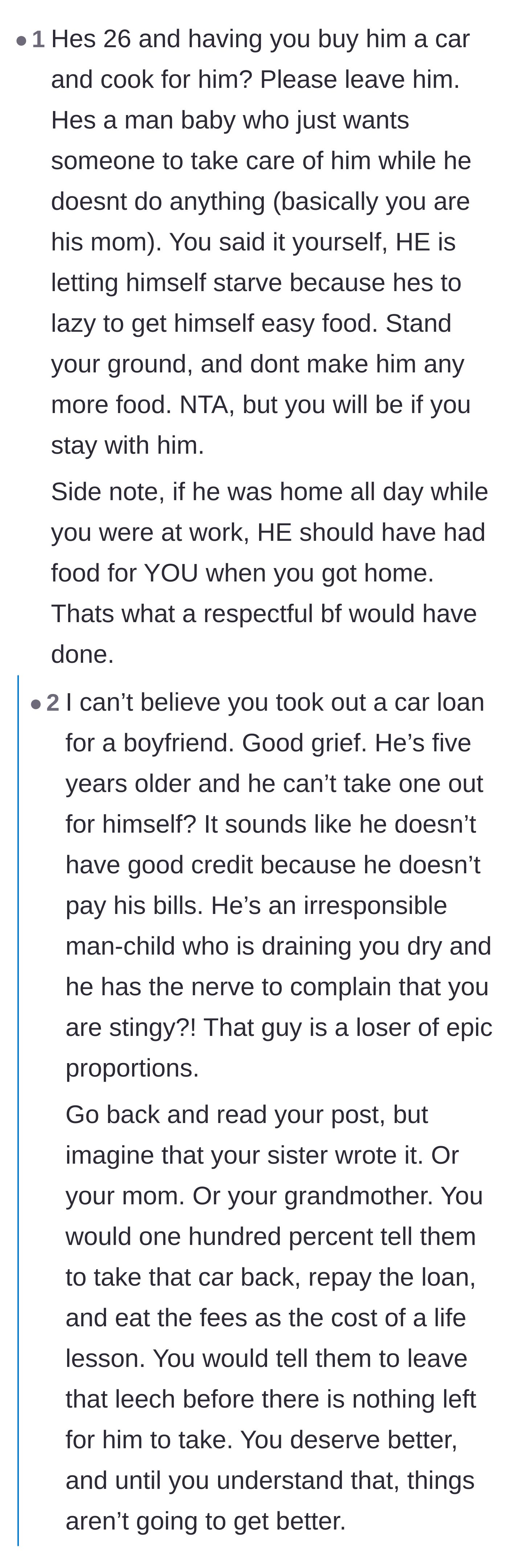 Comment thread 6 - A deep dive into the misogynistic expectation that cooking is a guaranteed girlfriend utility, regardless of employment status.