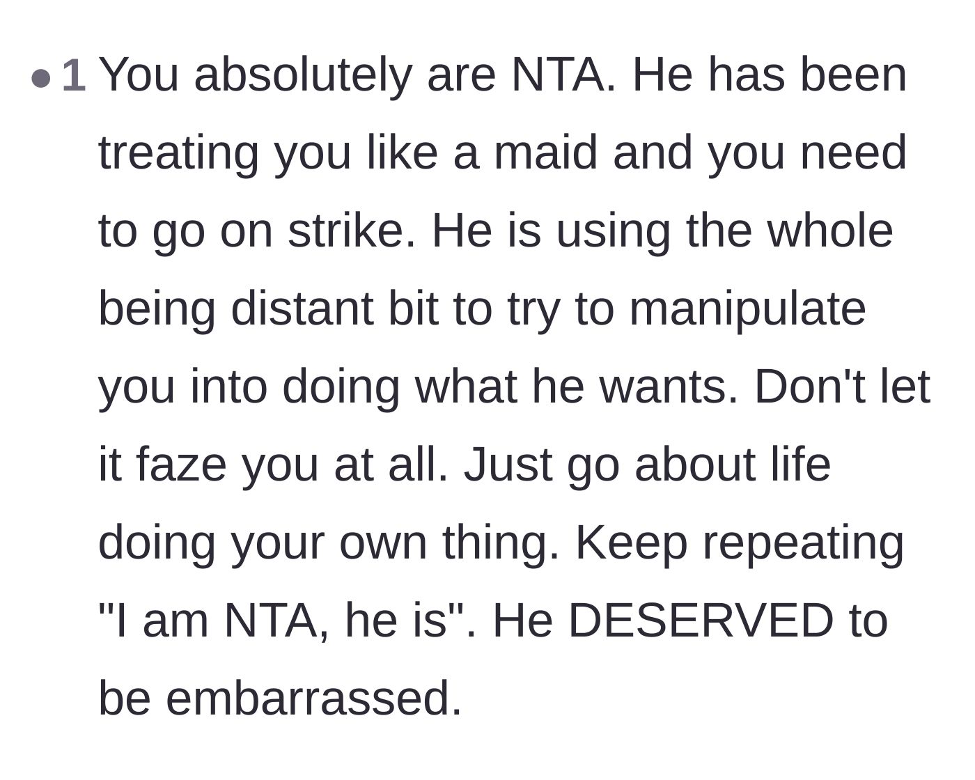 Comment thread 5 - Encouraging a full household strike and calling out his silent treatment manipulation