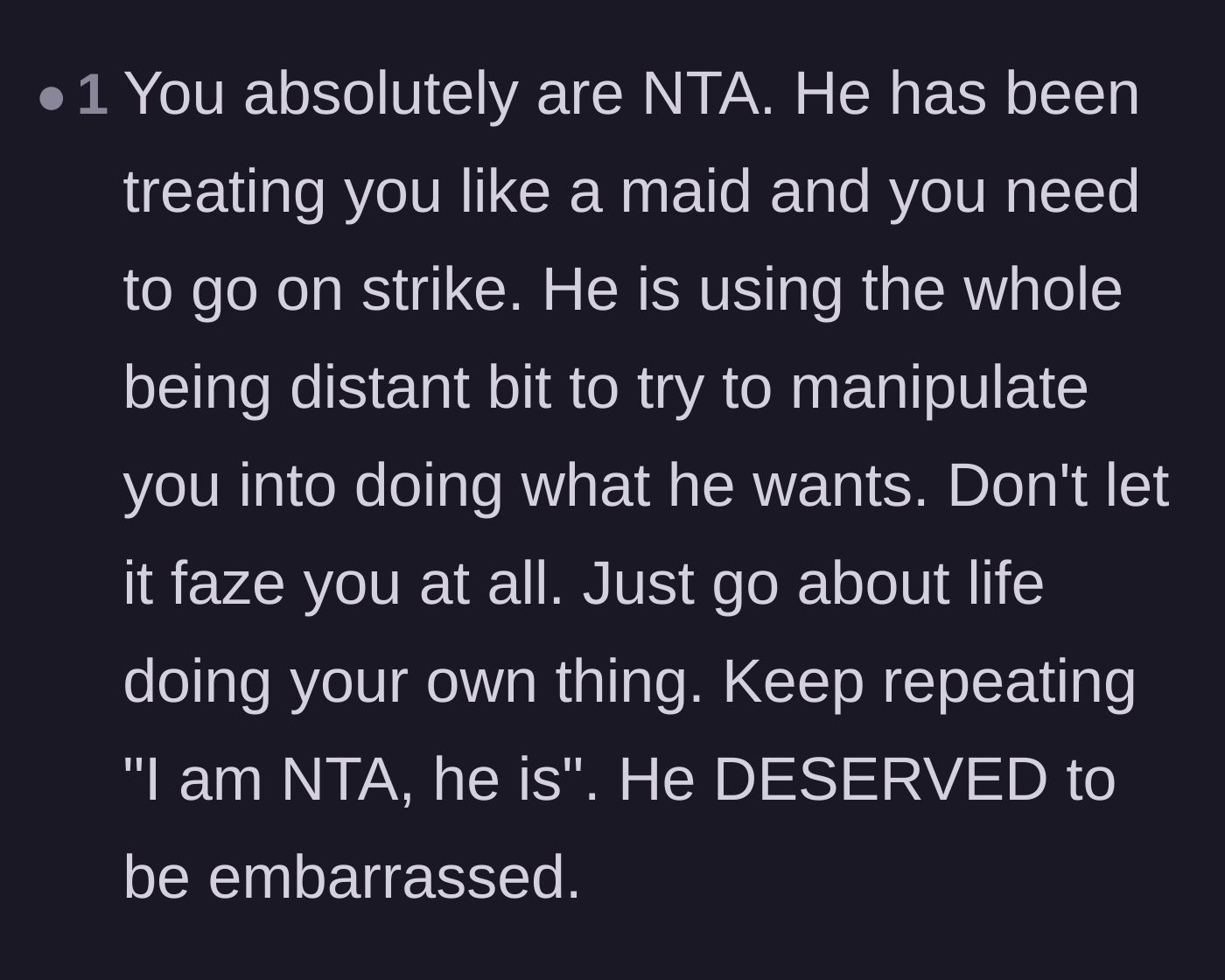 Comment thread 5 - Encouraging a full household strike and calling out his silent treatment manipulation