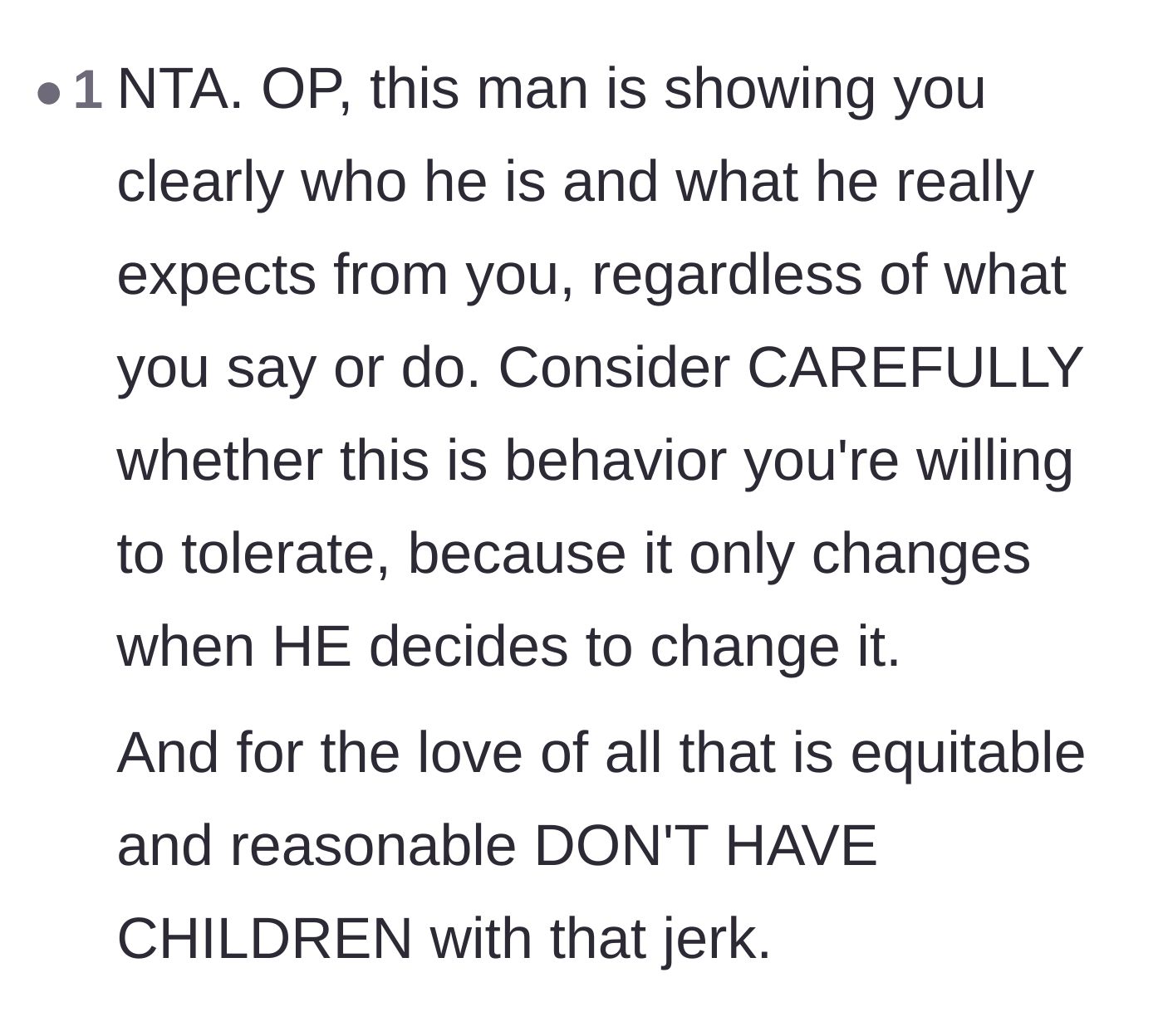 Comment thread 6 - Warning the girlfriend to reevaluate the relationship and avoid having kids with him