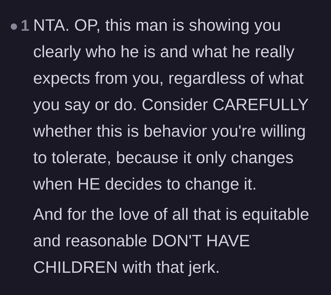 Comment thread 6 - Warning the girlfriend to reevaluate the relationship and avoid having kids with him