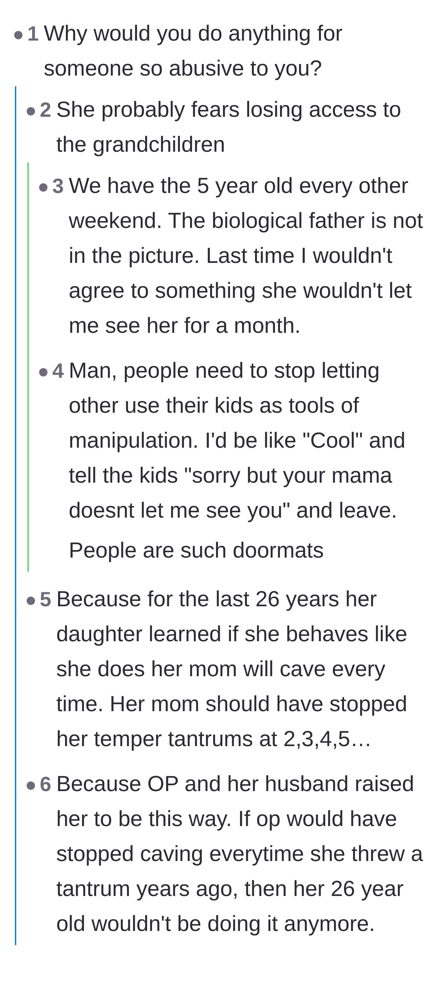 Comment thread 3 - Commenters urging the grandparents not to be blackmailed by the threat of withholding the grandchildren.