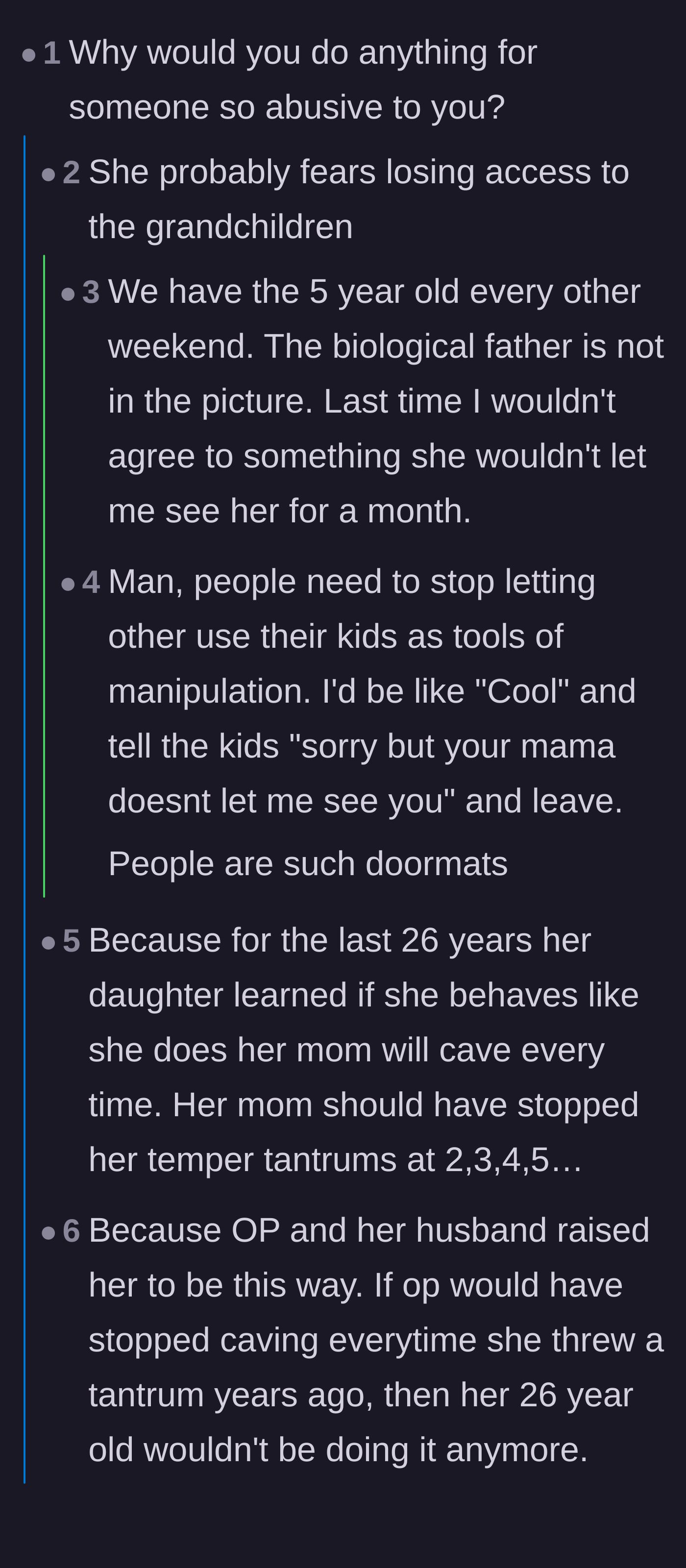 Comment thread 3 - Commenters urging the grandparents not to be blackmailed by the threat of withholding the grandchildren.