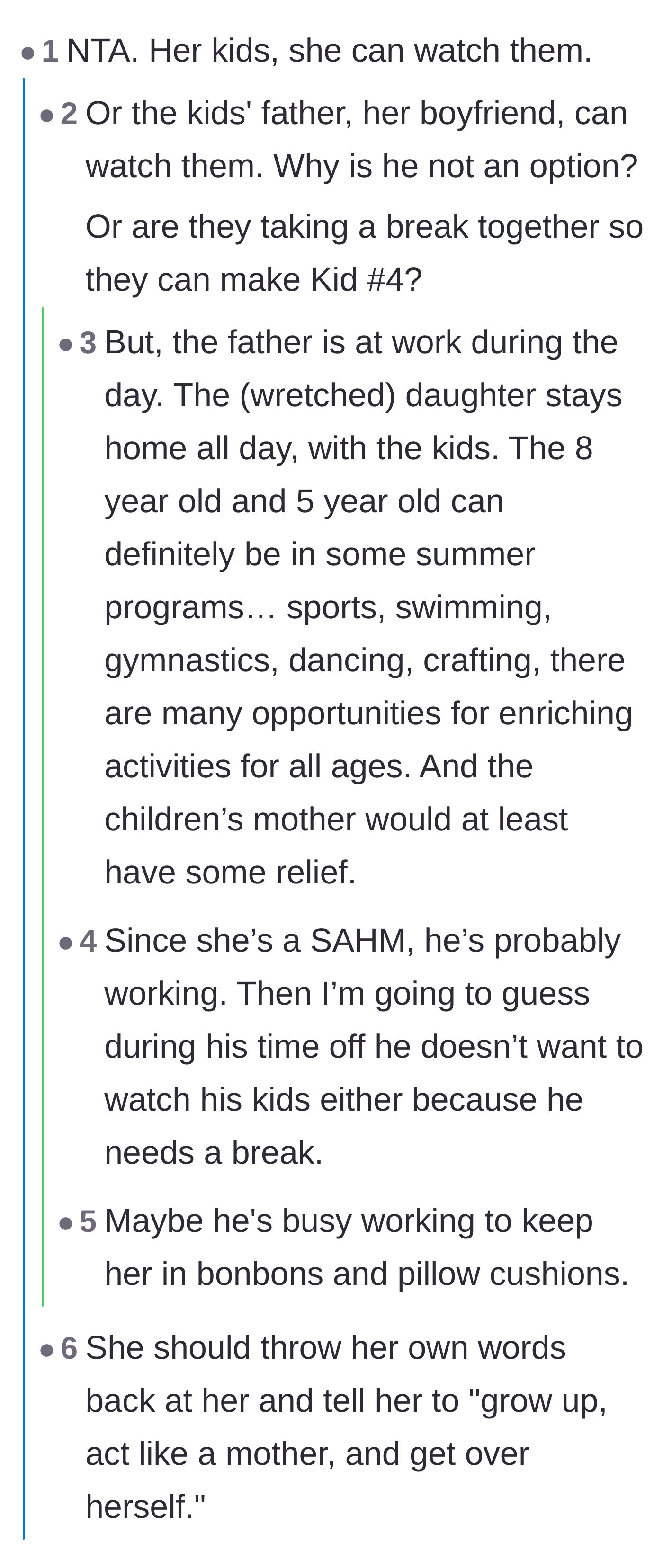Comment thread 4 - Readers questioning the absence of the daughter's boyfriend and suggesting he needs to step up as a parent.