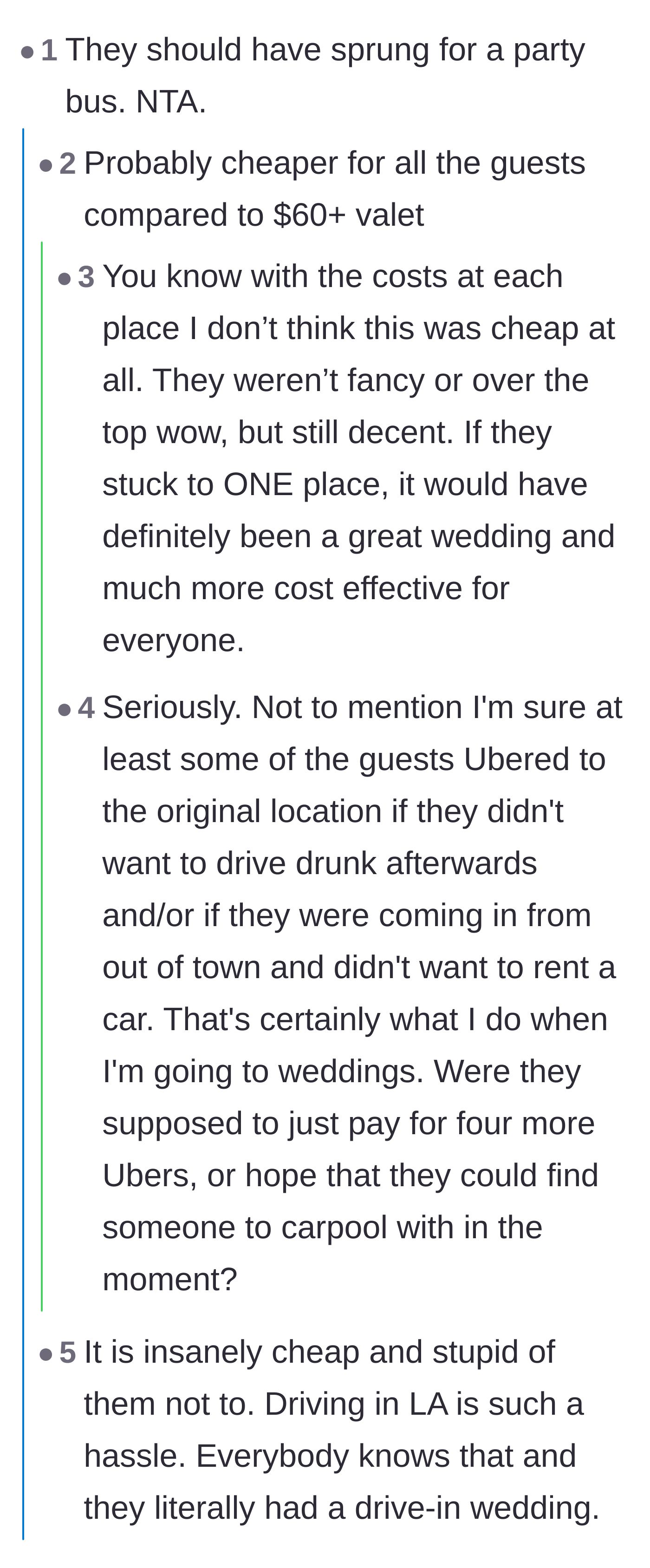 Comment thread 2 - A debate over the massive valet costs and a theory that the couple wanted guests to leave to save on the open bar.