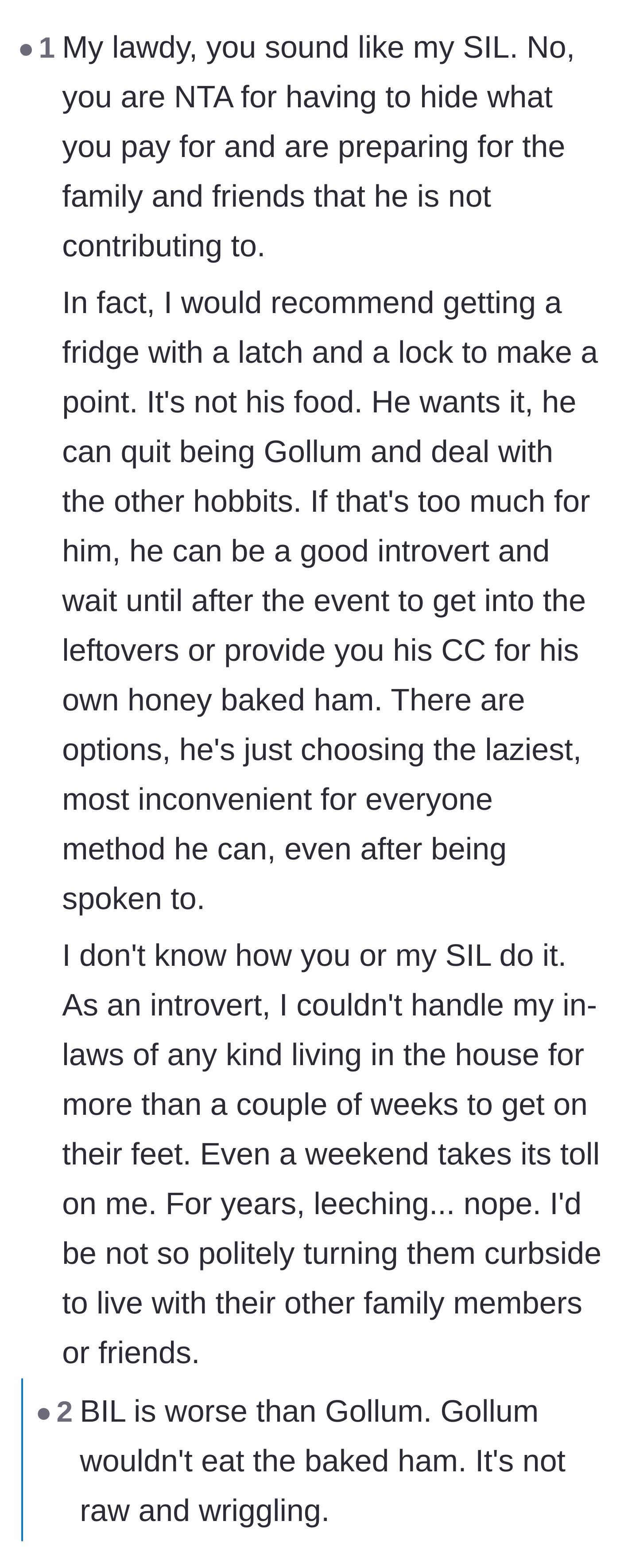Comment thread 1 - A long discussion comparing the brother-in-law to Gollum and questioning why they tolerate his behavior