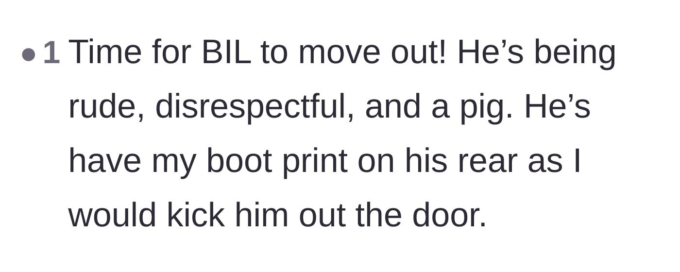 Comment thread 3 - A blunt call to physically kick the brother-in-law out of the house
