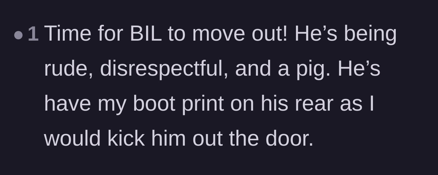 Comment thread 3 - A blunt call to physically kick the brother-in-law out of the house