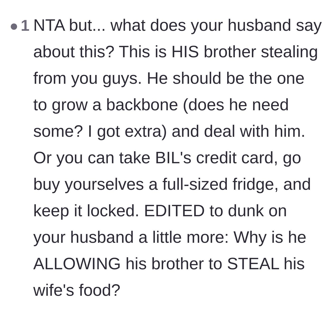 Comment thread 4 - Calling out the husband for not growing a backbone and defending his wife