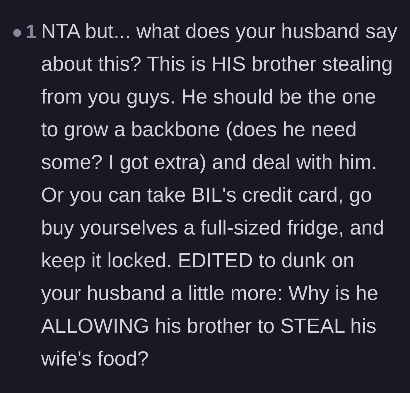 Comment thread 4 - Calling out the husband for not growing a backbone and defending his wife