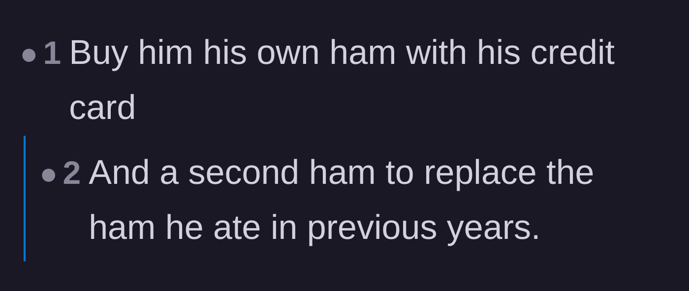 Comment thread 5 - A suggestion to buy a separate ham using the brother-in-law's credit card to replace the stolen food