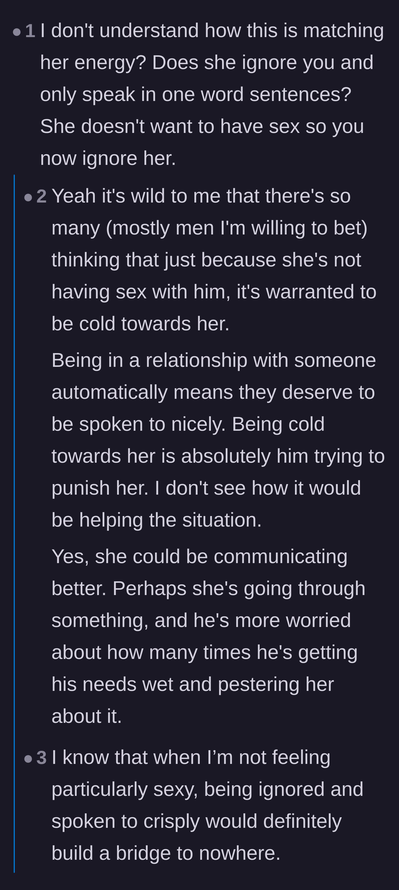 Comment thread 4 - Outrage over the husband treating basic kindness as transactional after an 18-year marriage.
