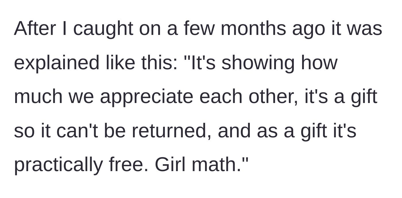 Story part 7 - The wife justifies her massive secret debt using 'Girl math' and claims the clothes were practically free gifts.