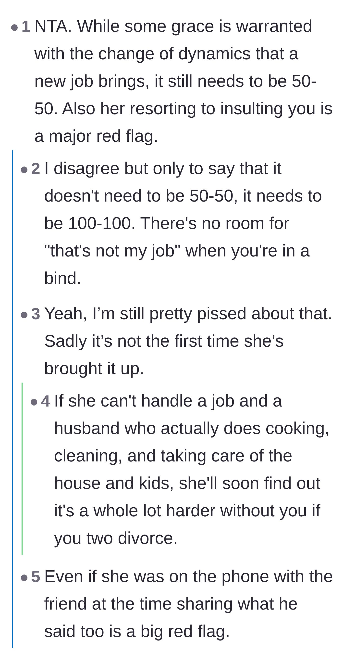 Comment thread 2 - Debating the wife's classist insults and her blatant refusal to act like an equal partner.