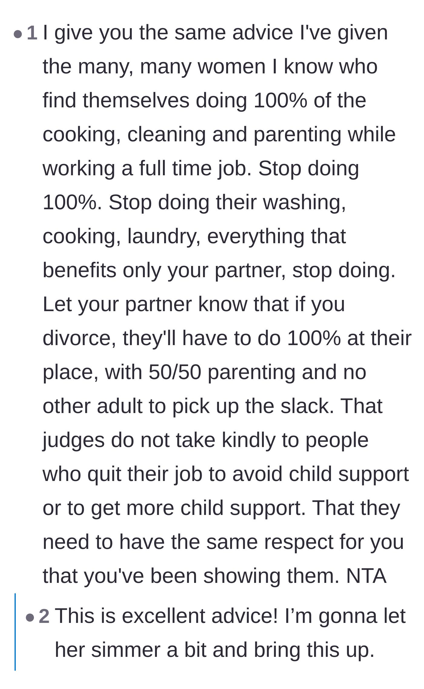 Comment thread 3 - Advice urging the husband to go on a complete chore strike to teach his wife a lesson.