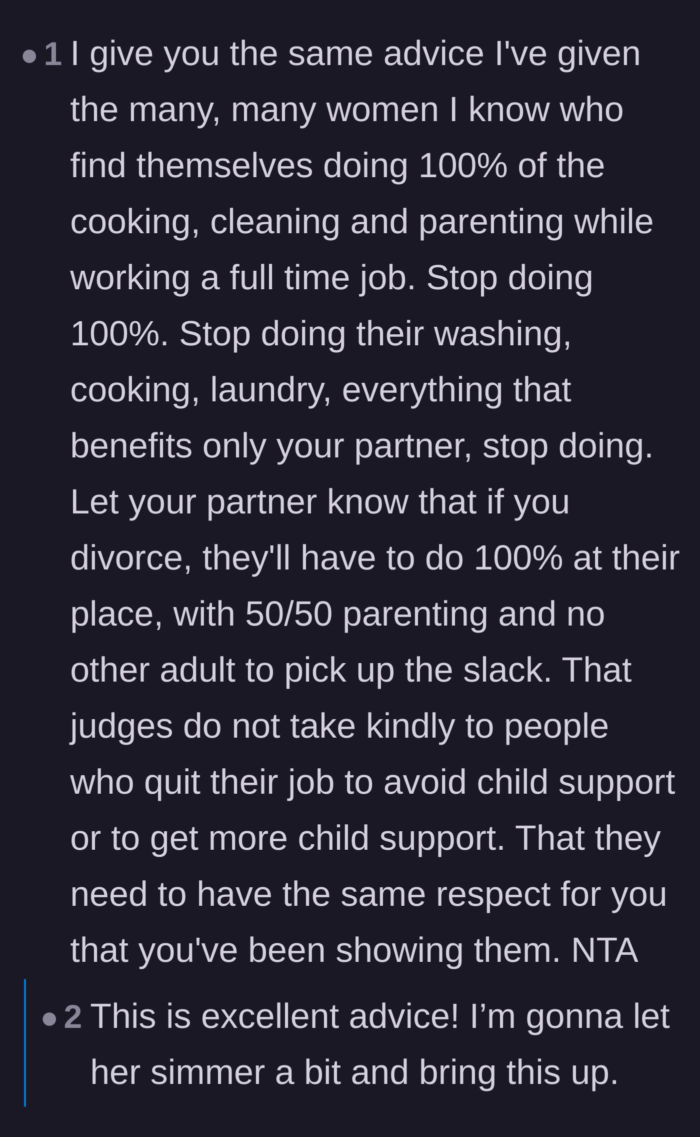 Comment thread 3 - Advice urging the husband to go on a complete chore strike to teach his wife a lesson.
