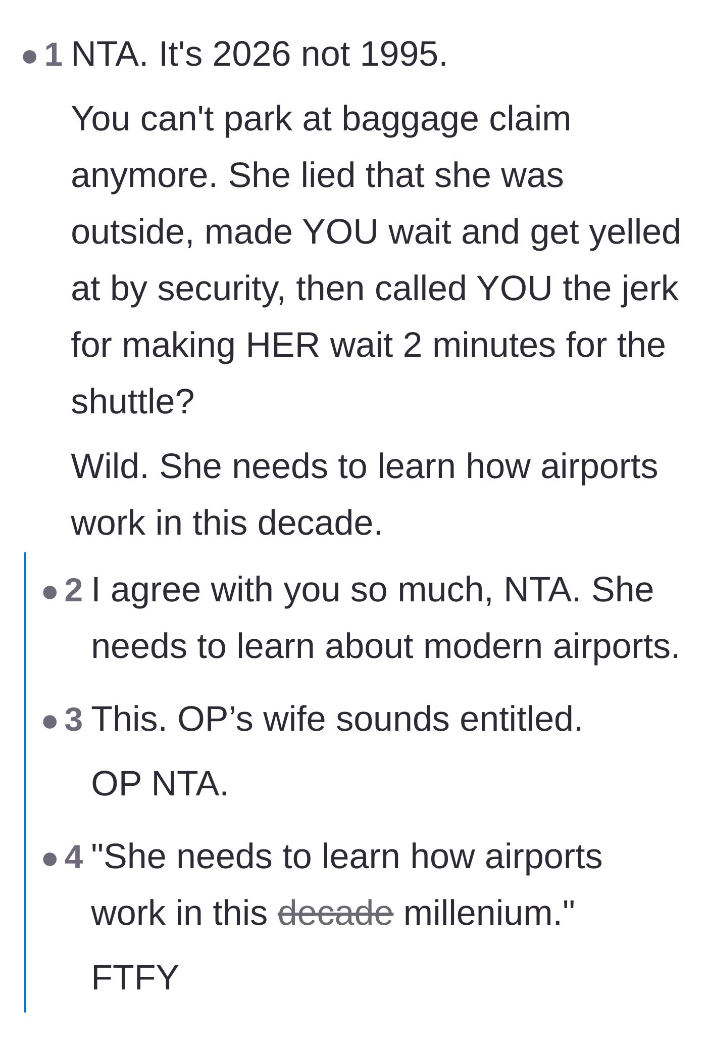 Comment thread 1 - Readers pointing out that airport security protocols have drastically changed since the 1990s.