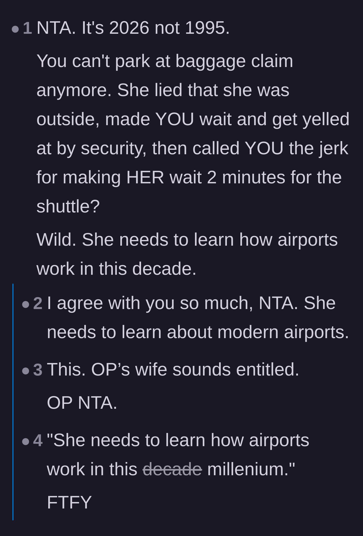Comment thread 1 - Readers pointing out that airport security protocols have drastically changed since the 1990s.