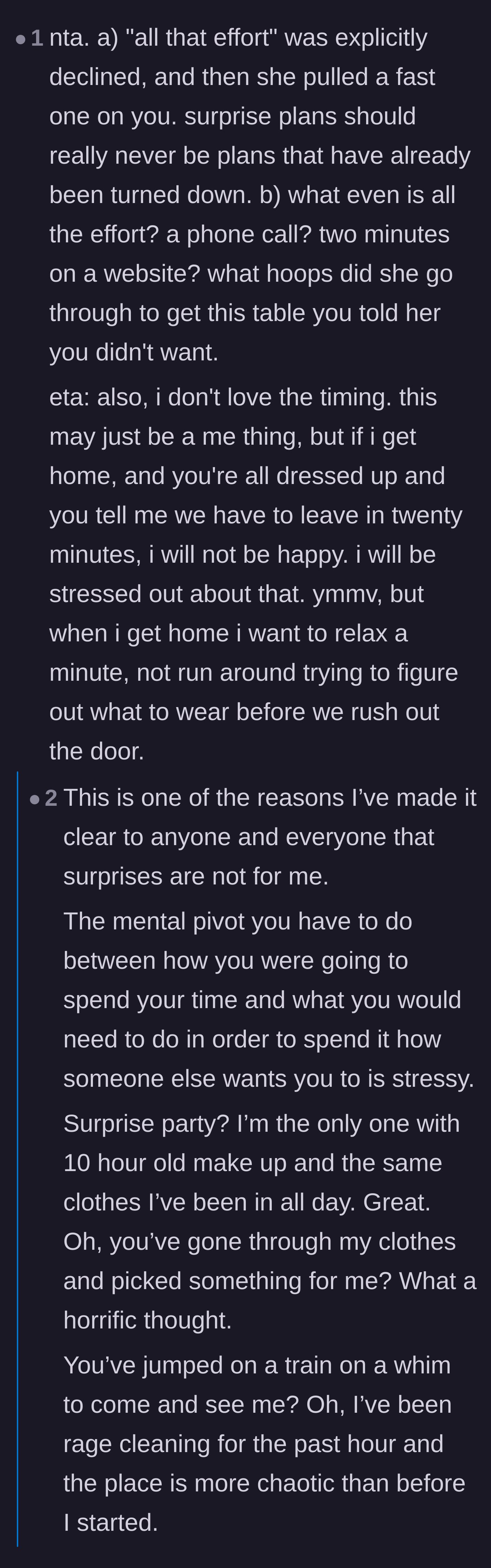 Comment thread 4 - Commiseration over the intense stress and anxiety caused by unwanted last-minute surprises.