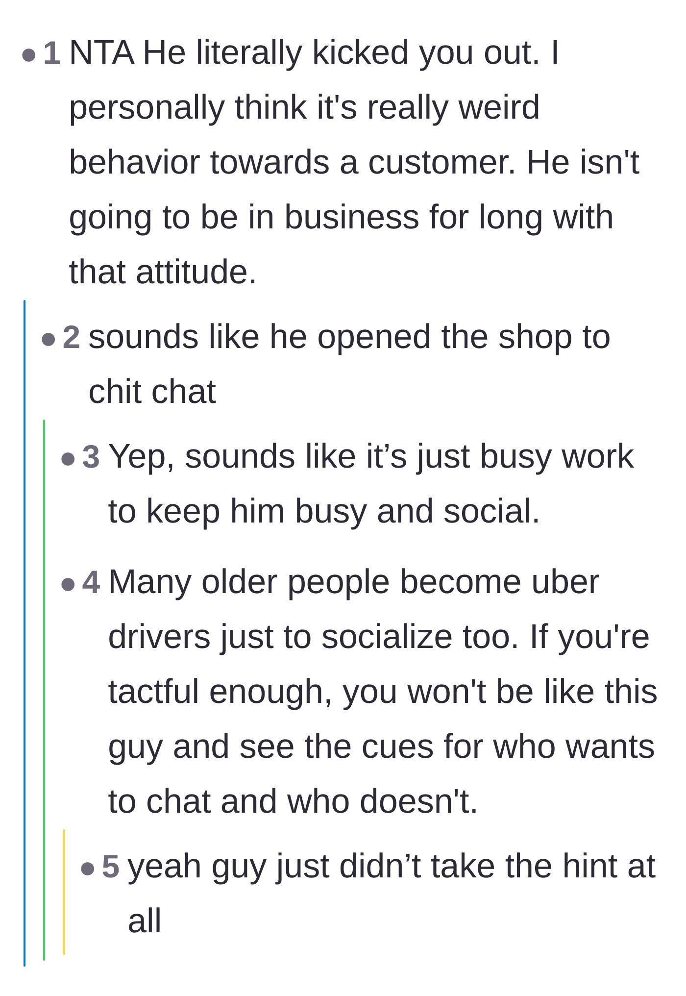 Comment thread 3 - Theories suggesting the owner is using his business as a subsidized social club.
