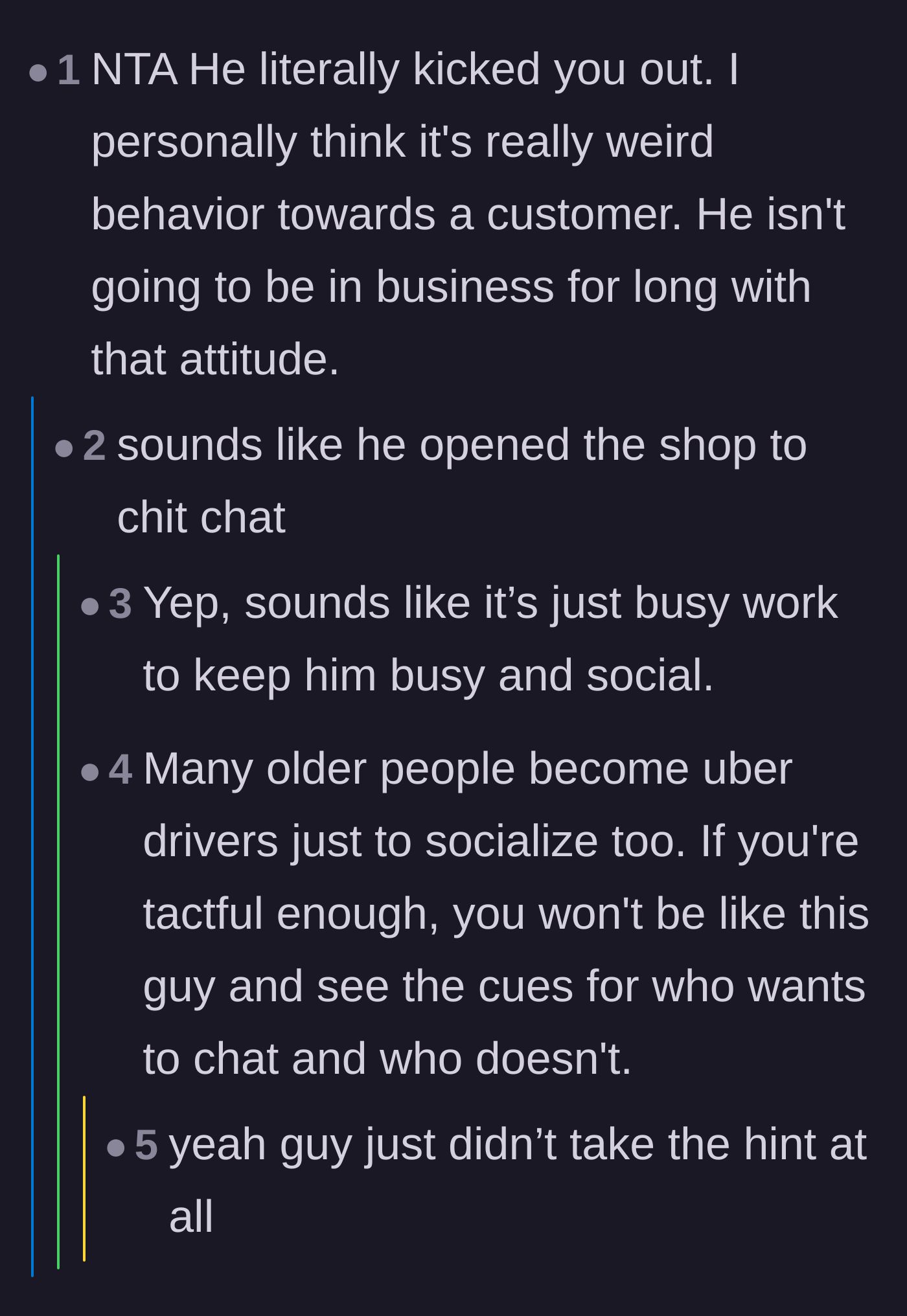 Comment thread 3 - Theories suggesting the owner is using his business as a subsidized social club.