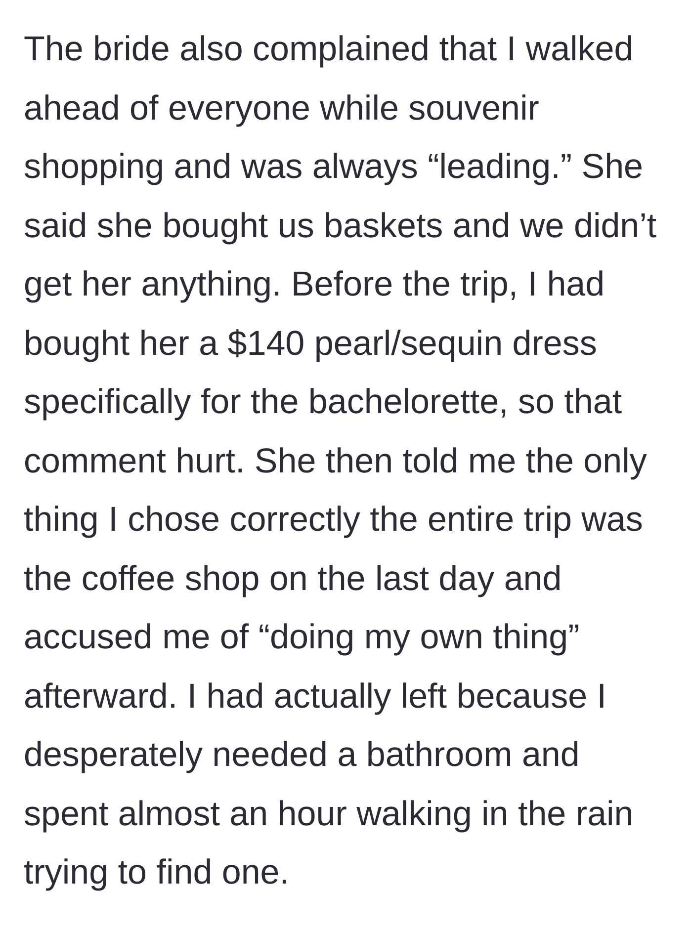 Story part 4 - Getting yelled at for walking ahead and wandering in the rain to find a bathroom