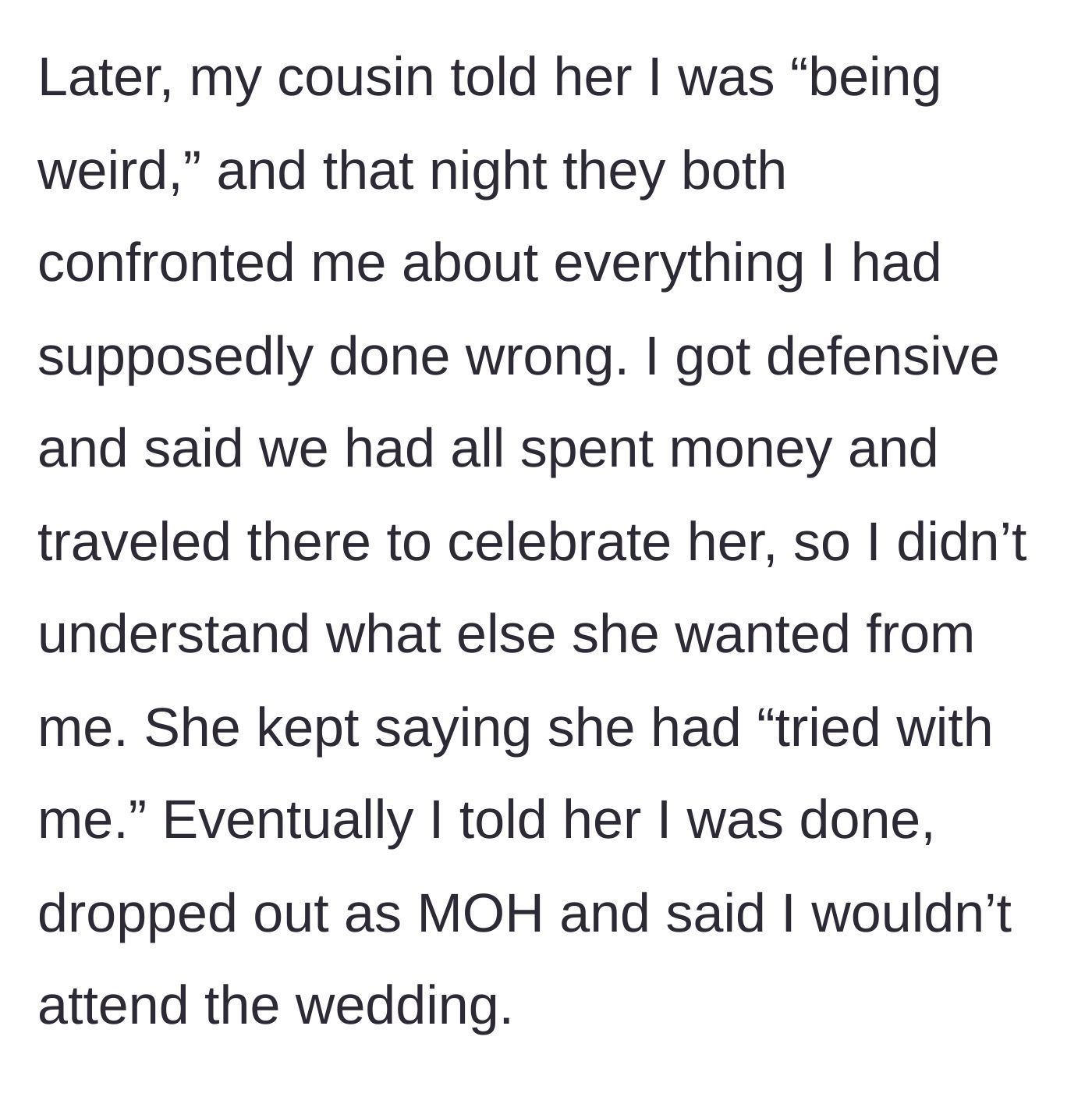 Story part 5 - The cousin's betrayal and the final, dramatic resignation