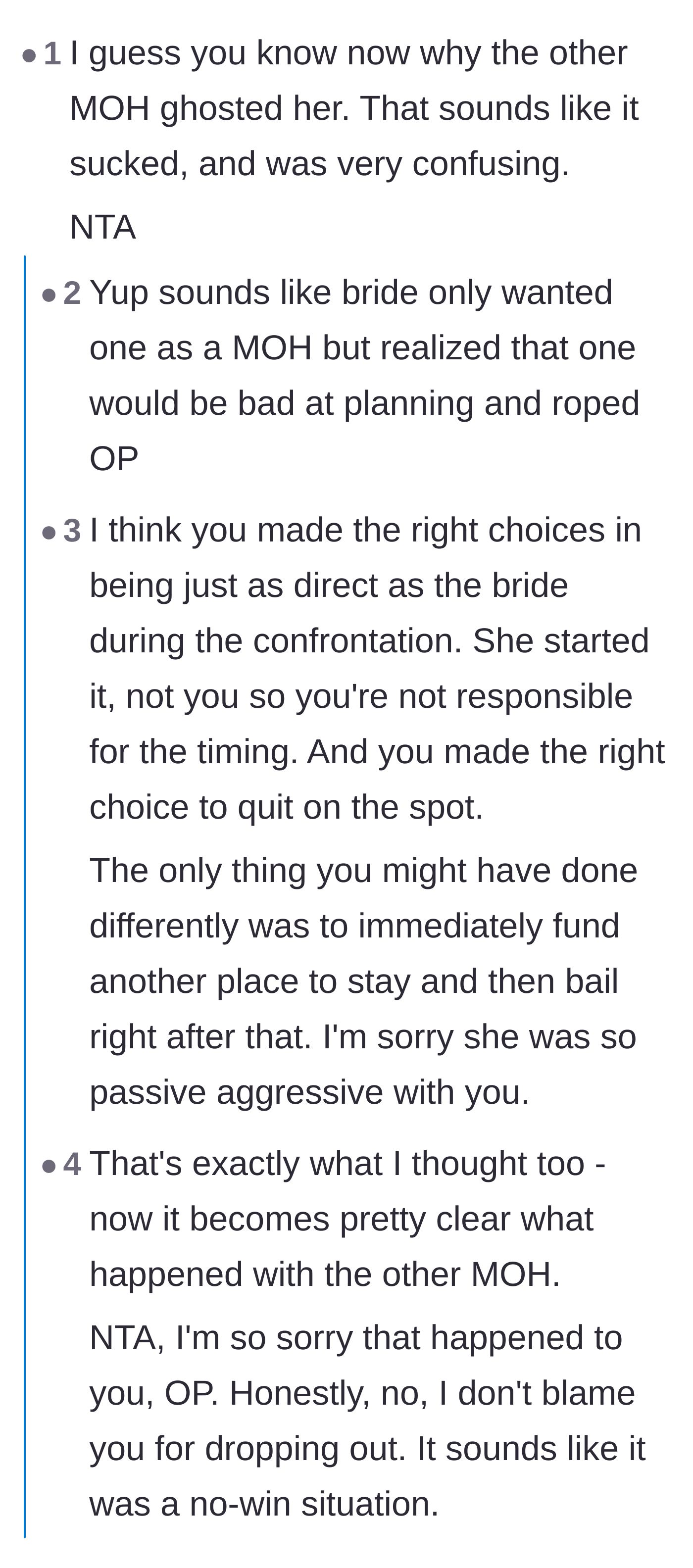 Comment thread 1 - Theories on why the first Maid of Honor vanished and support for the author quitting on the spot