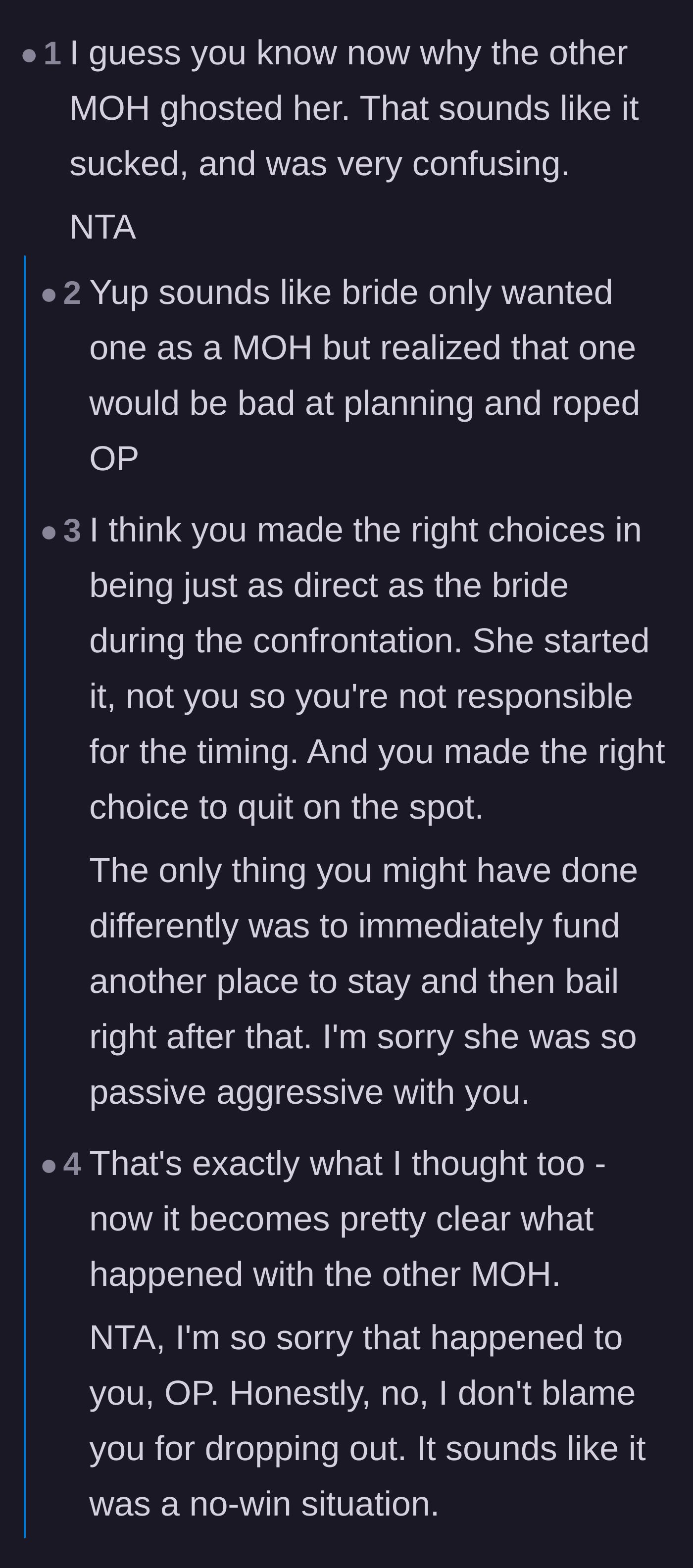 Comment thread 1 - Theories on why the first Maid of Honor vanished and support for the author quitting on the spot
