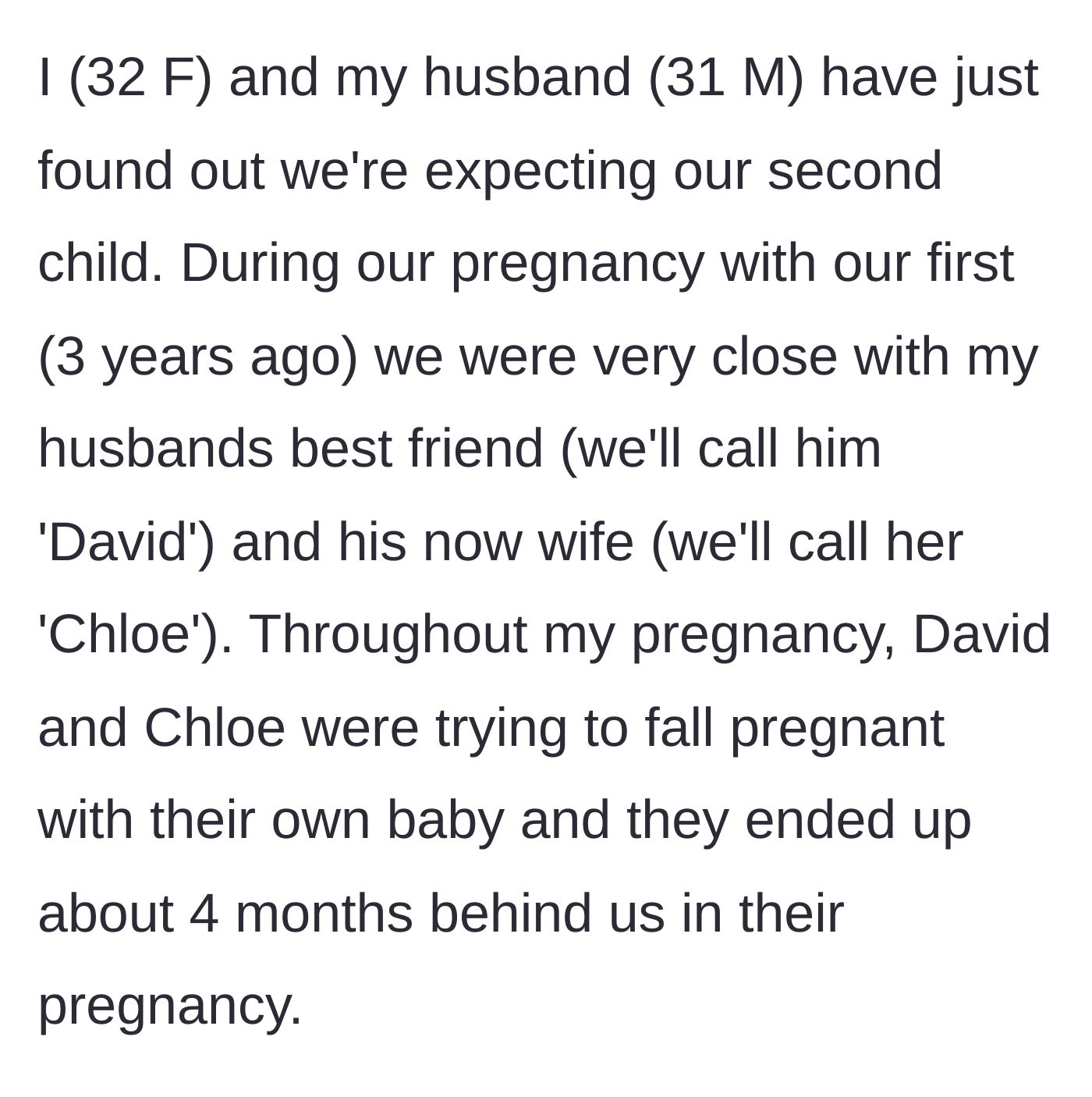 Story part 1 - The couples navigate overlapping pregnancies.
