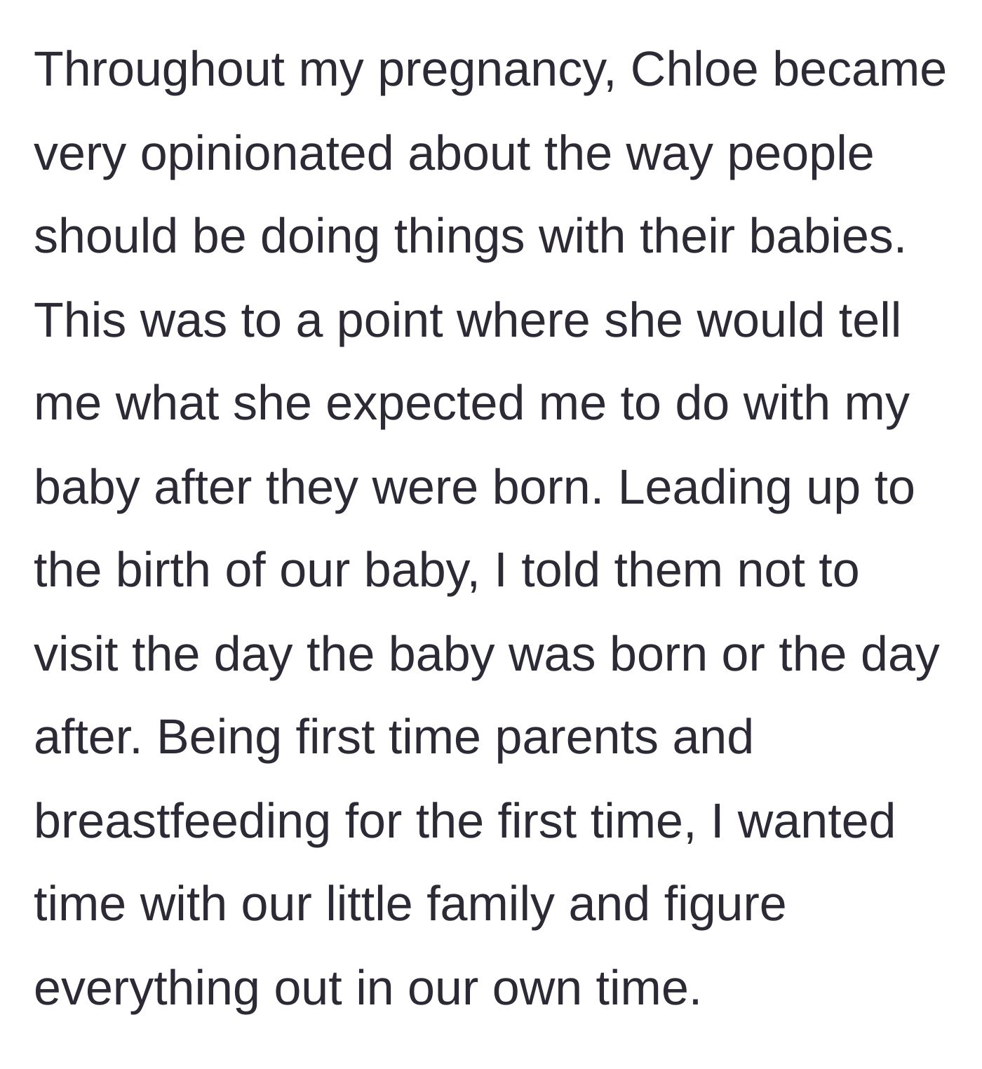 Story part 2 - Chloe becomes an overbearing armchair expert and the author sets a hospital boundary.