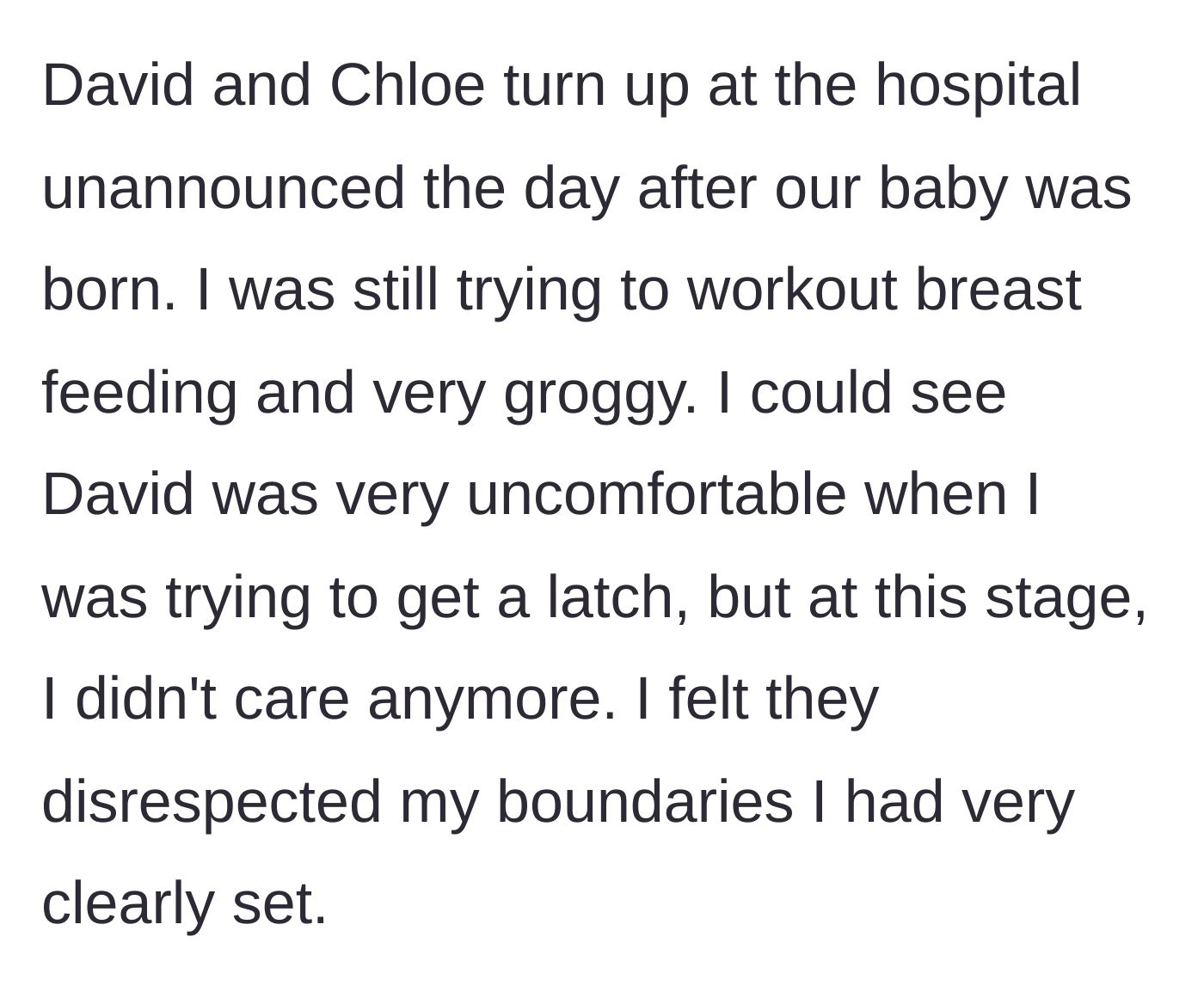 Story part 3 - David and Chloe show up unannounced at the hospital while the author is breastfeeding.