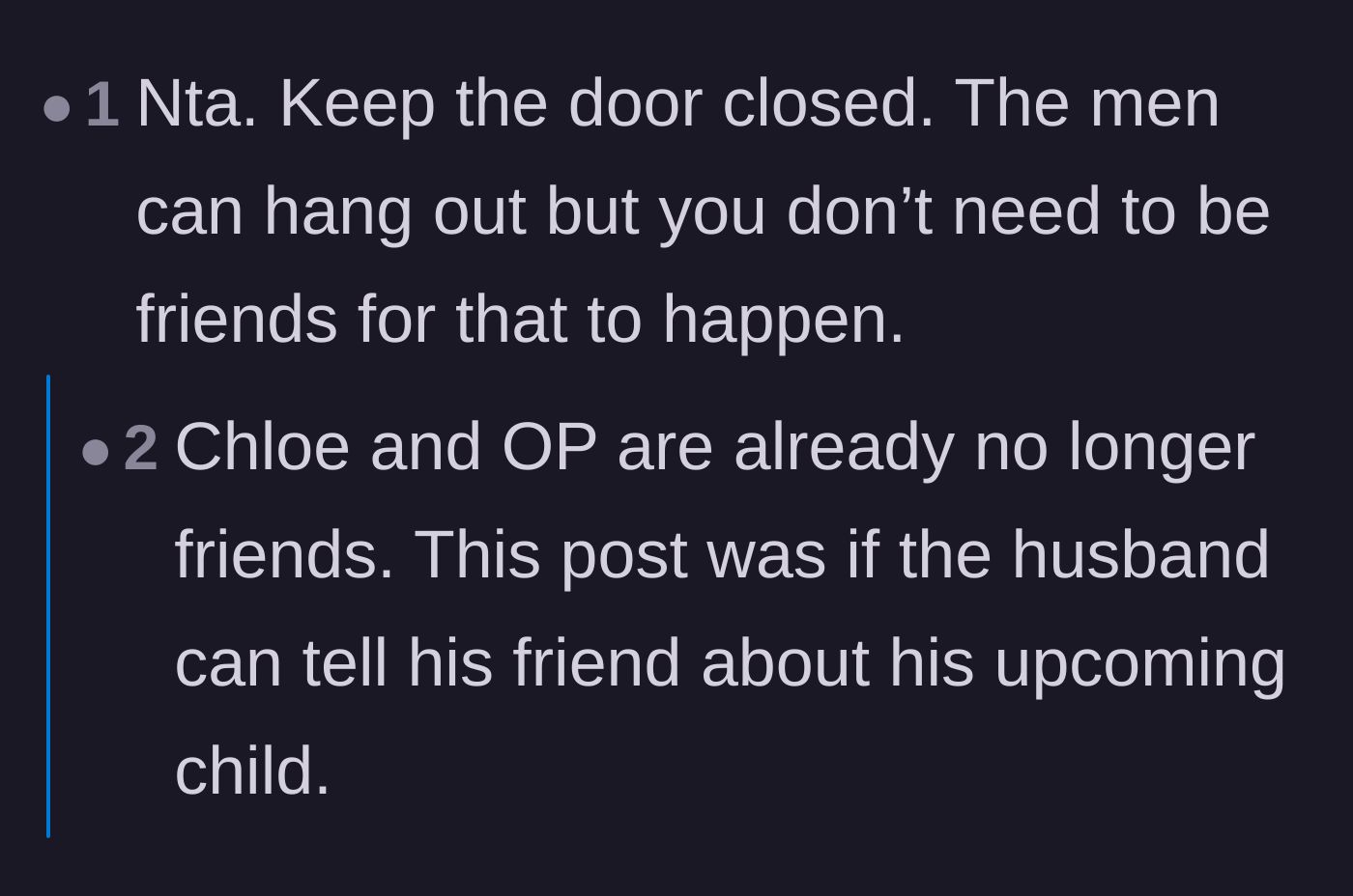 Comment thread 4 - Advice suggesting the husbands can stay friends without the wives interacting