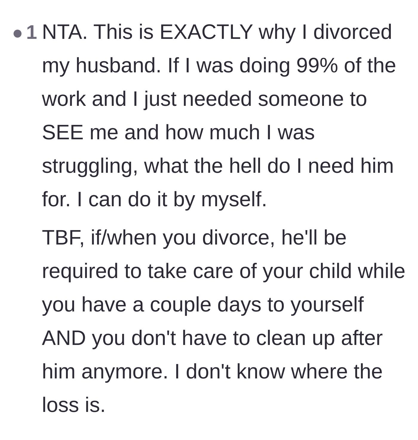 Comment thread 4 - A divorced woman shares how leaving a partner who refused to see her struggles brought her immediate peace.