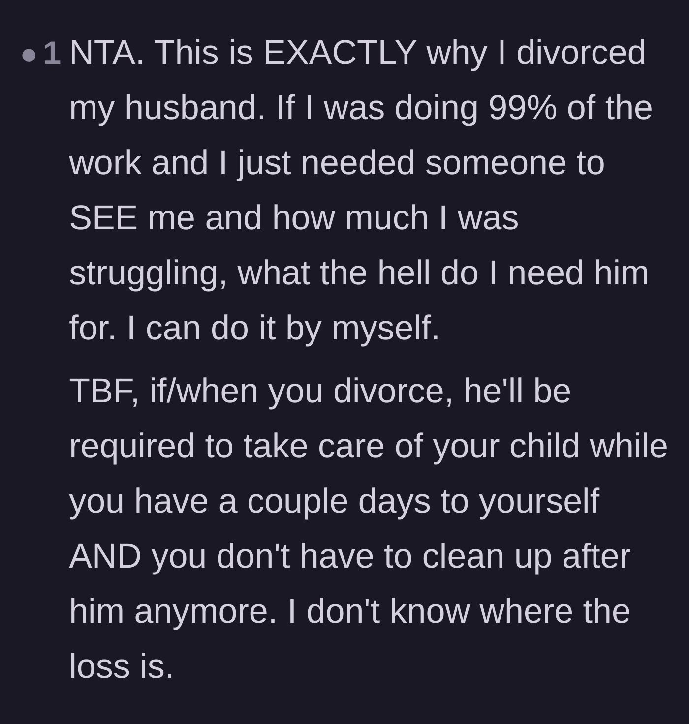 Comment thread 4 - A divorced woman shares how leaving a partner who refused to see her struggles brought her immediate peace.