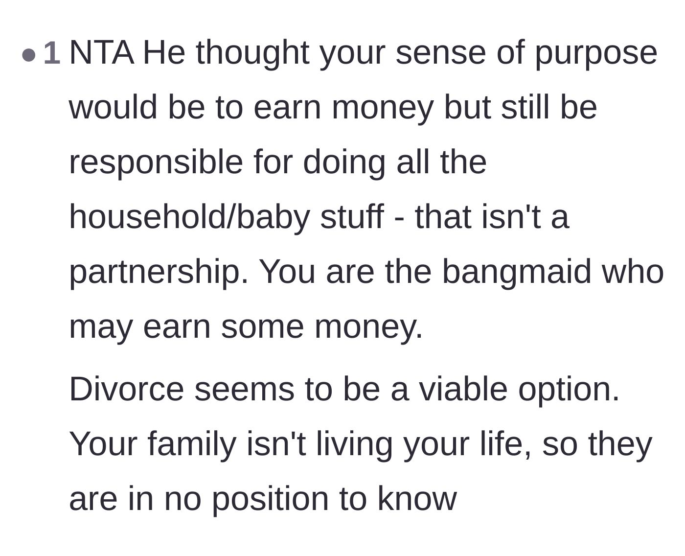 Comment thread 6 - Calling out the husband's bangmaid expectations and telling the wife's family they have no right to judge.