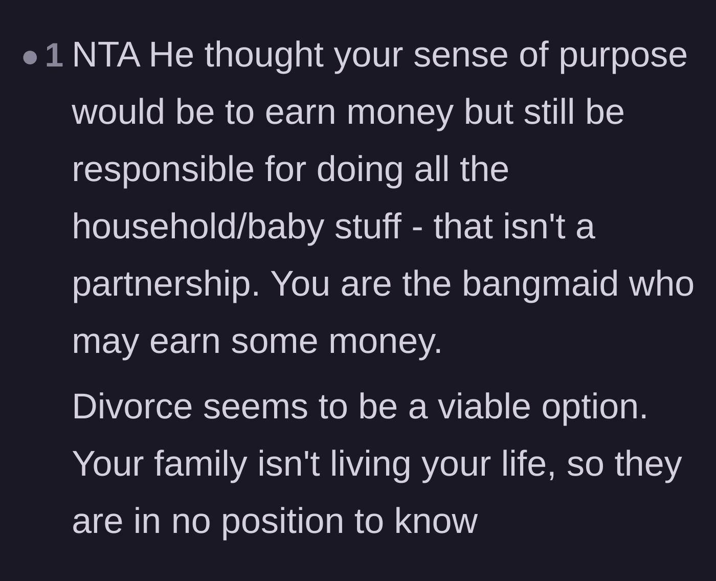 Comment thread 6 - Calling out the husband's bangmaid expectations and telling the wife's family they have no right to judge.