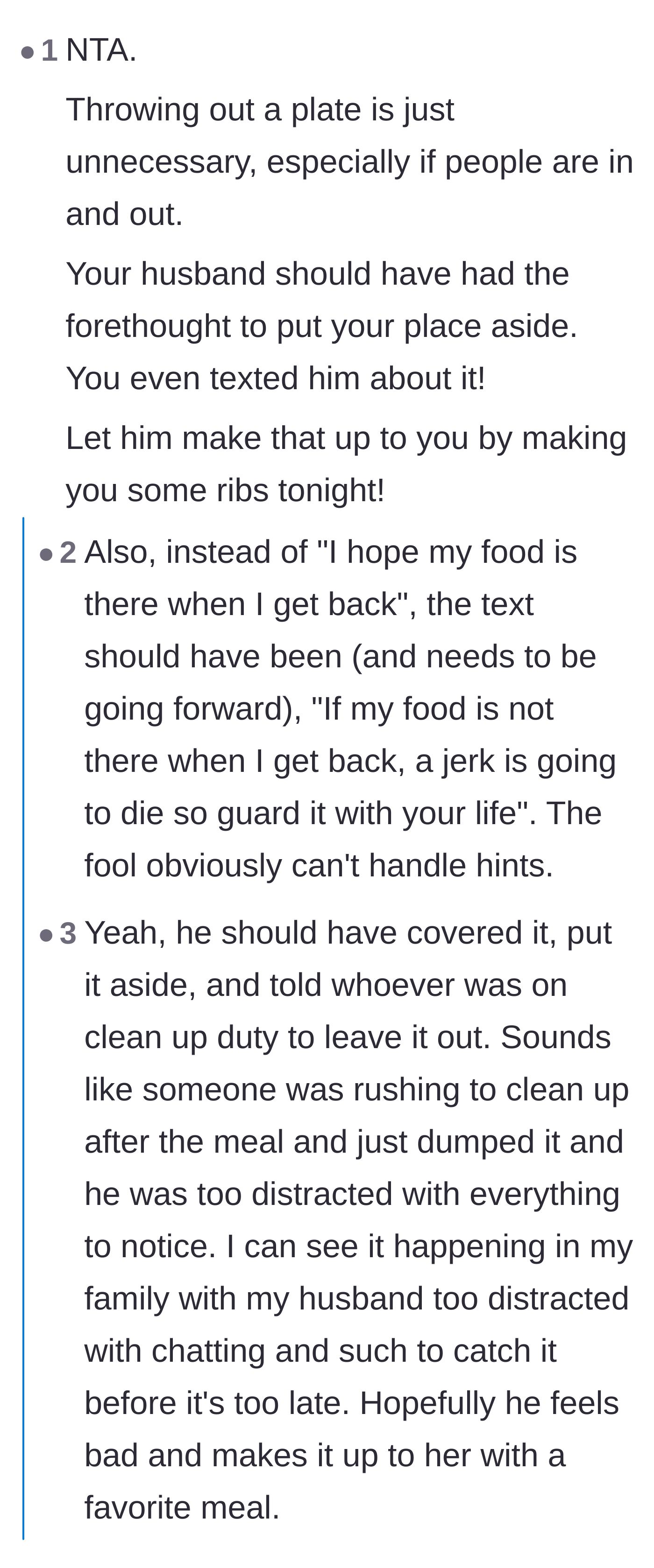 Comment thread 4 - A discussion on how the husband should have protected the food and how the mother needs to communicate more aggressively.
