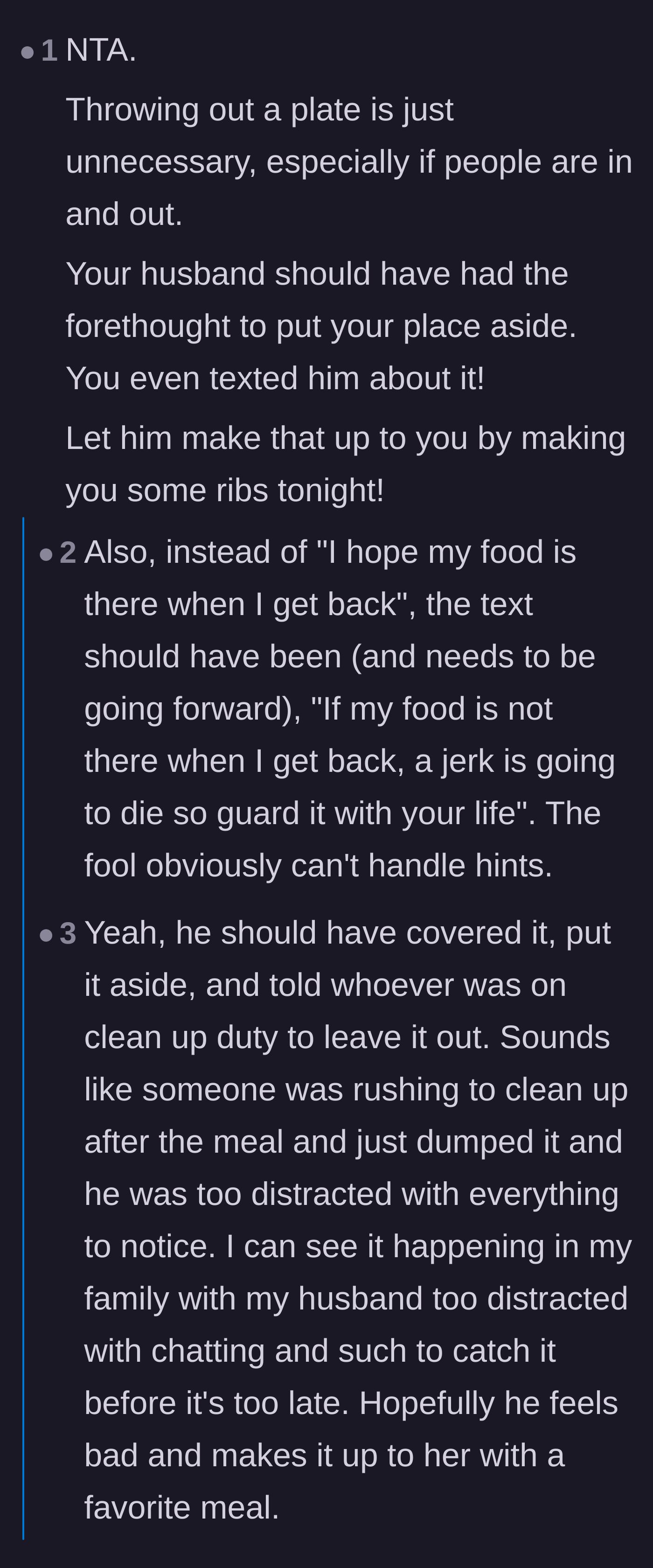 Comment thread 4 - A discussion on how the husband should have protected the food and how the mother needs to communicate more aggressively.